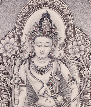 2-Armed Standing Chenrezig Thangka Print | Newari Buddhist Art | High-Quality Giclee Canvas