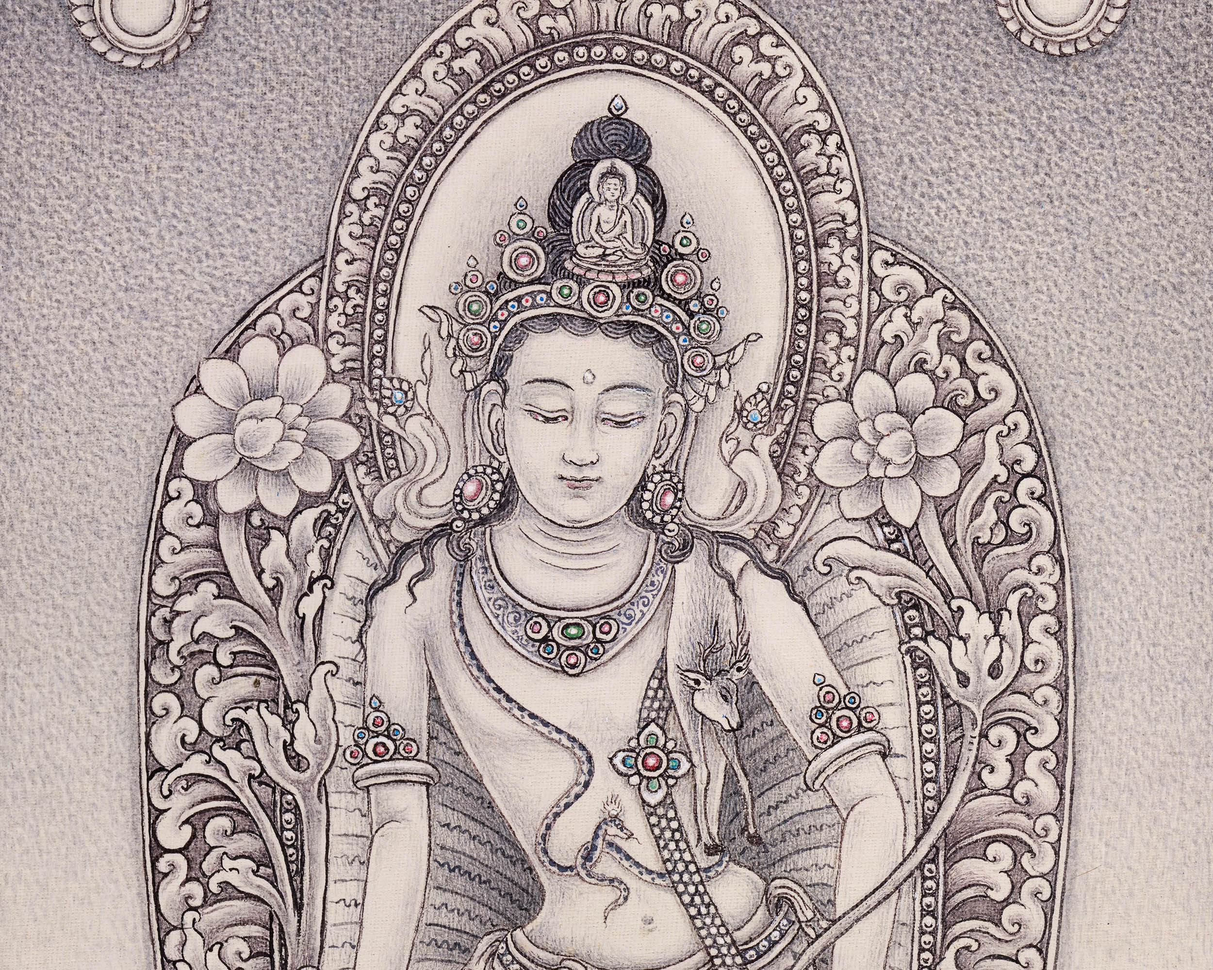 2-Armed Standing Chenrezig Thangka Print | Newari Buddhist Art | High-Quality Giclee Canvas