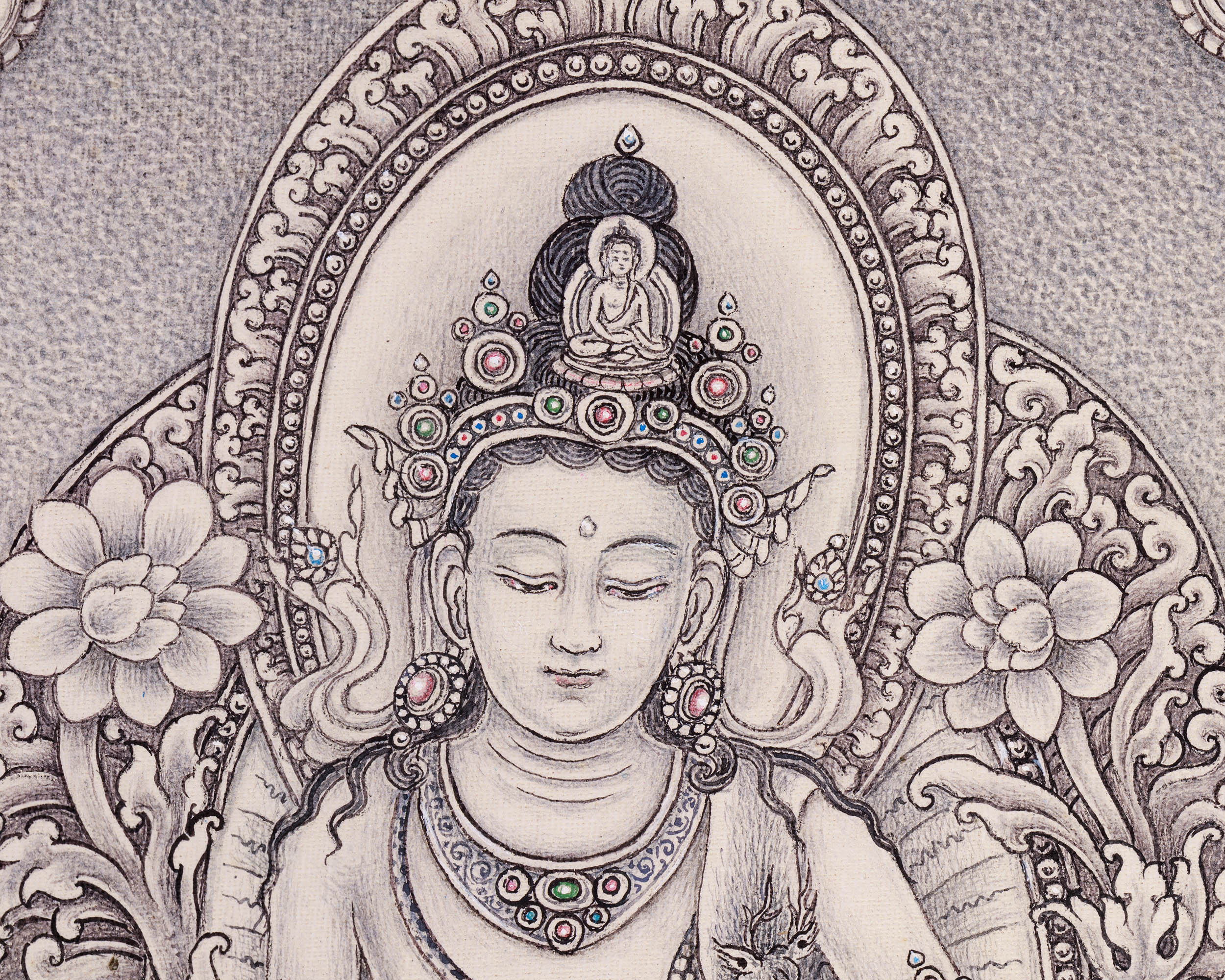 2-Armed Standing Chenrezig Thangka Print | Newari Buddhist Art | High-Quality Giclee Canvas