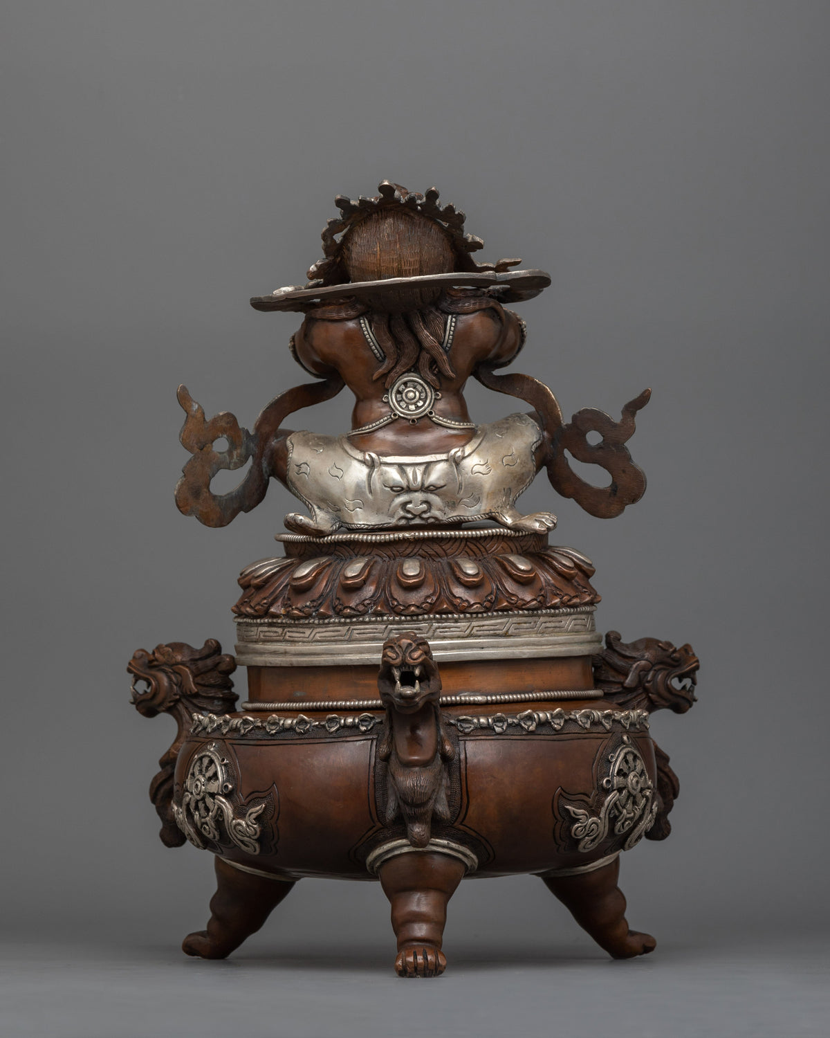 Hand-Carved Oxidized Vajradhaka Statue | Silver-Plated Tibetan Sculpture