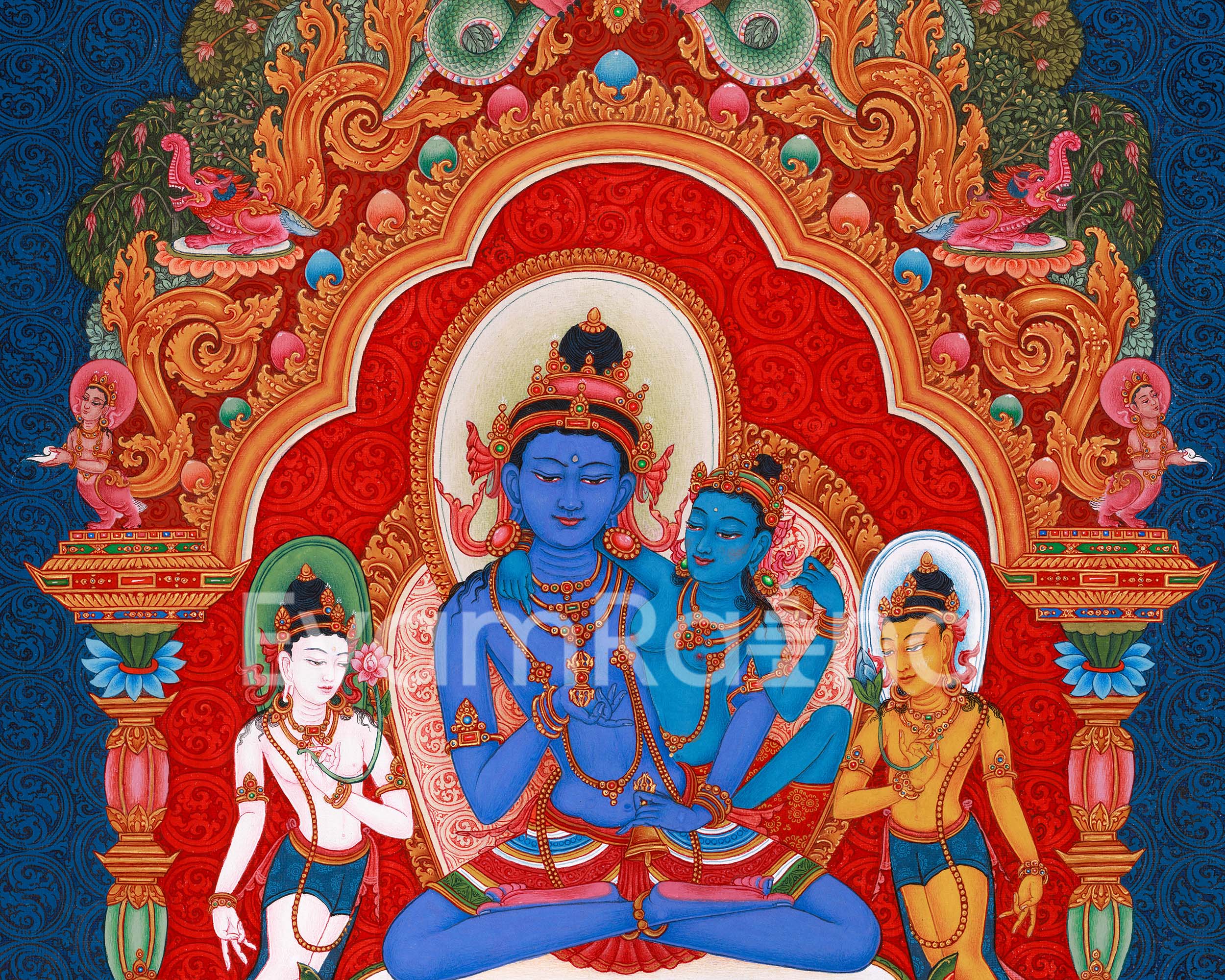 High Quality  Dorje Sempa Thangka Print | Traditional Yab-Yum Painting | Spiritual Journey with Sacred Union