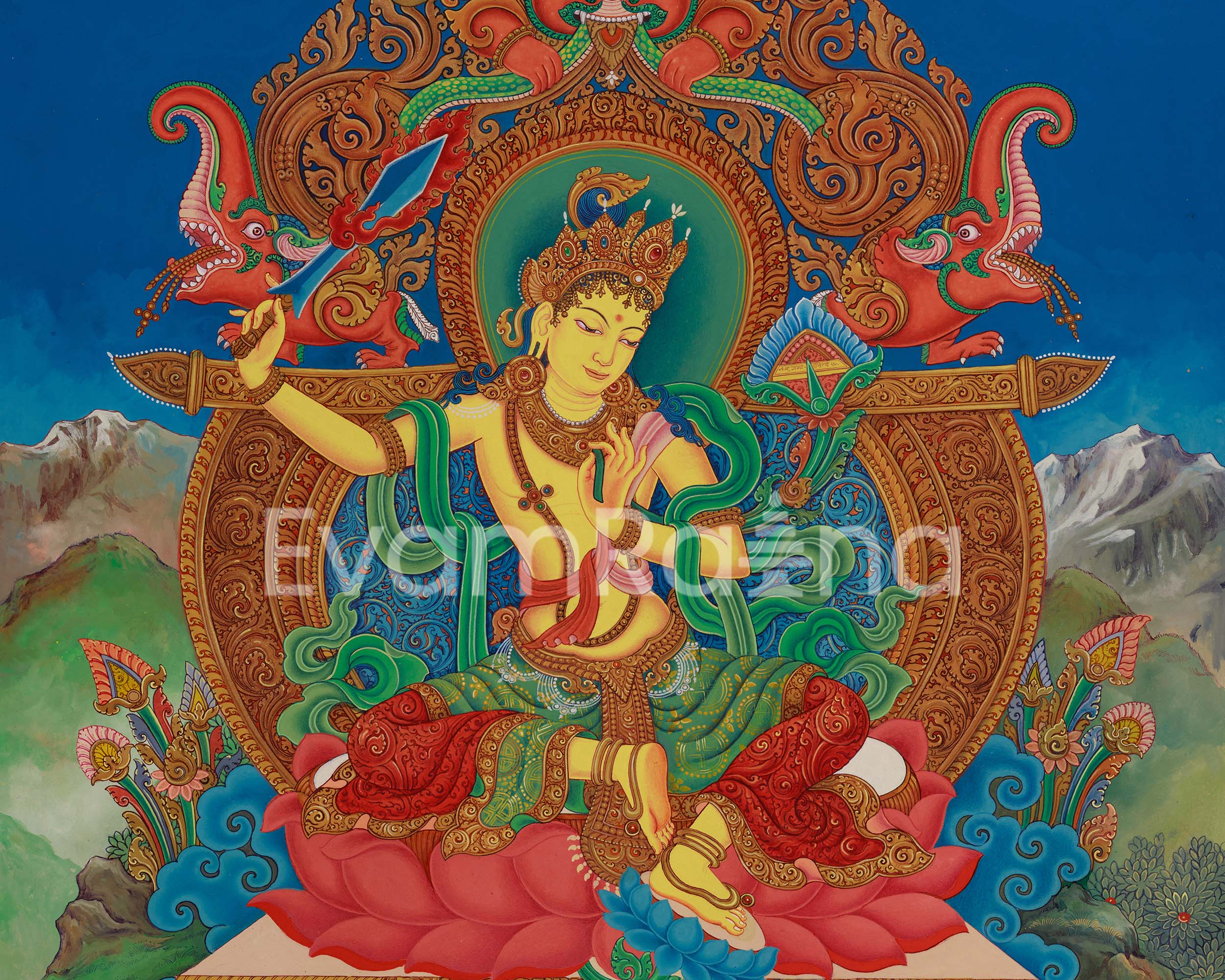 Manjushree Thangka Canvas Print | Bodhisattva of Wisdom and Knowledge
