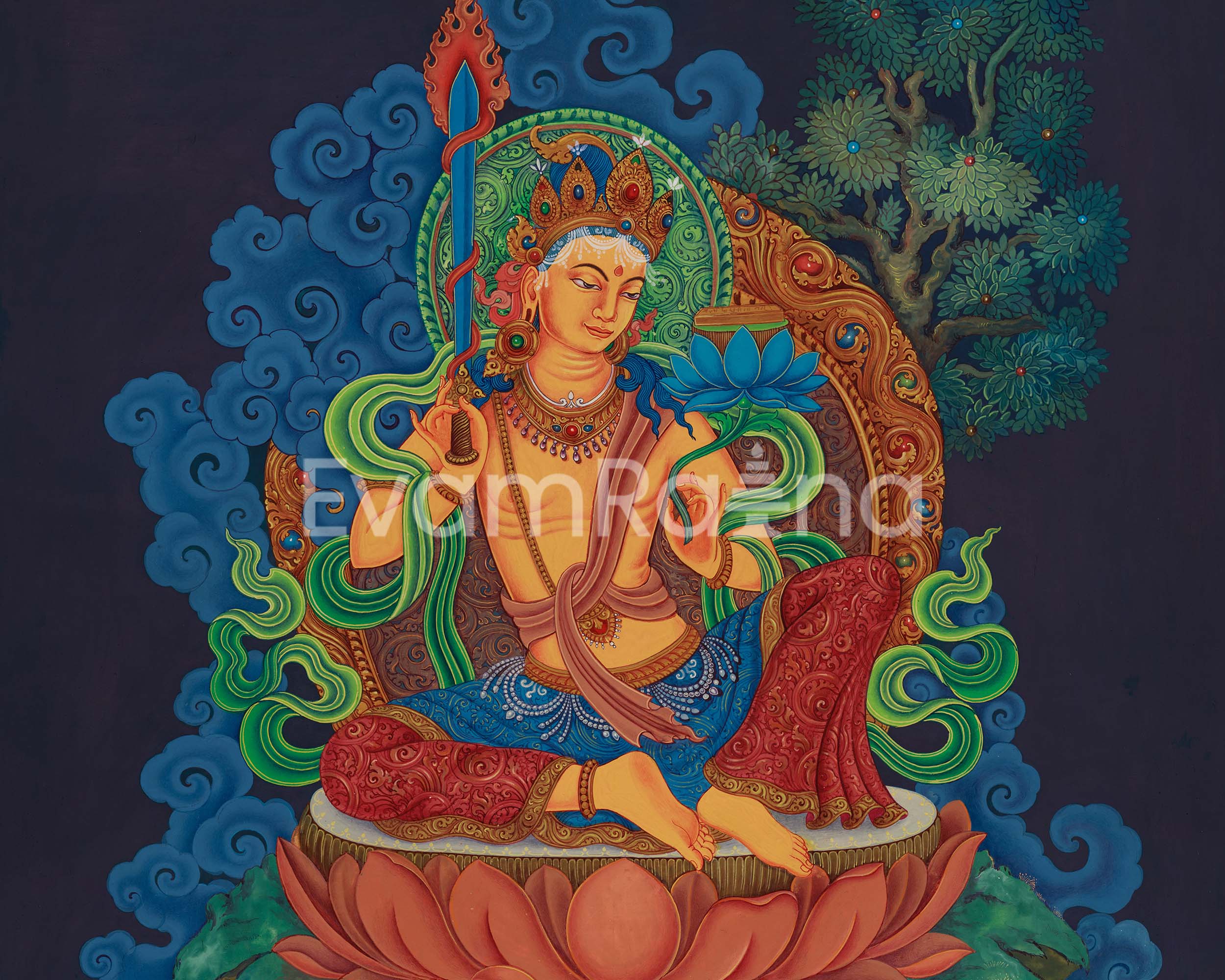 Canvas Print of Manjushri Bodhisattva | Sacred Wisdom Deity Art