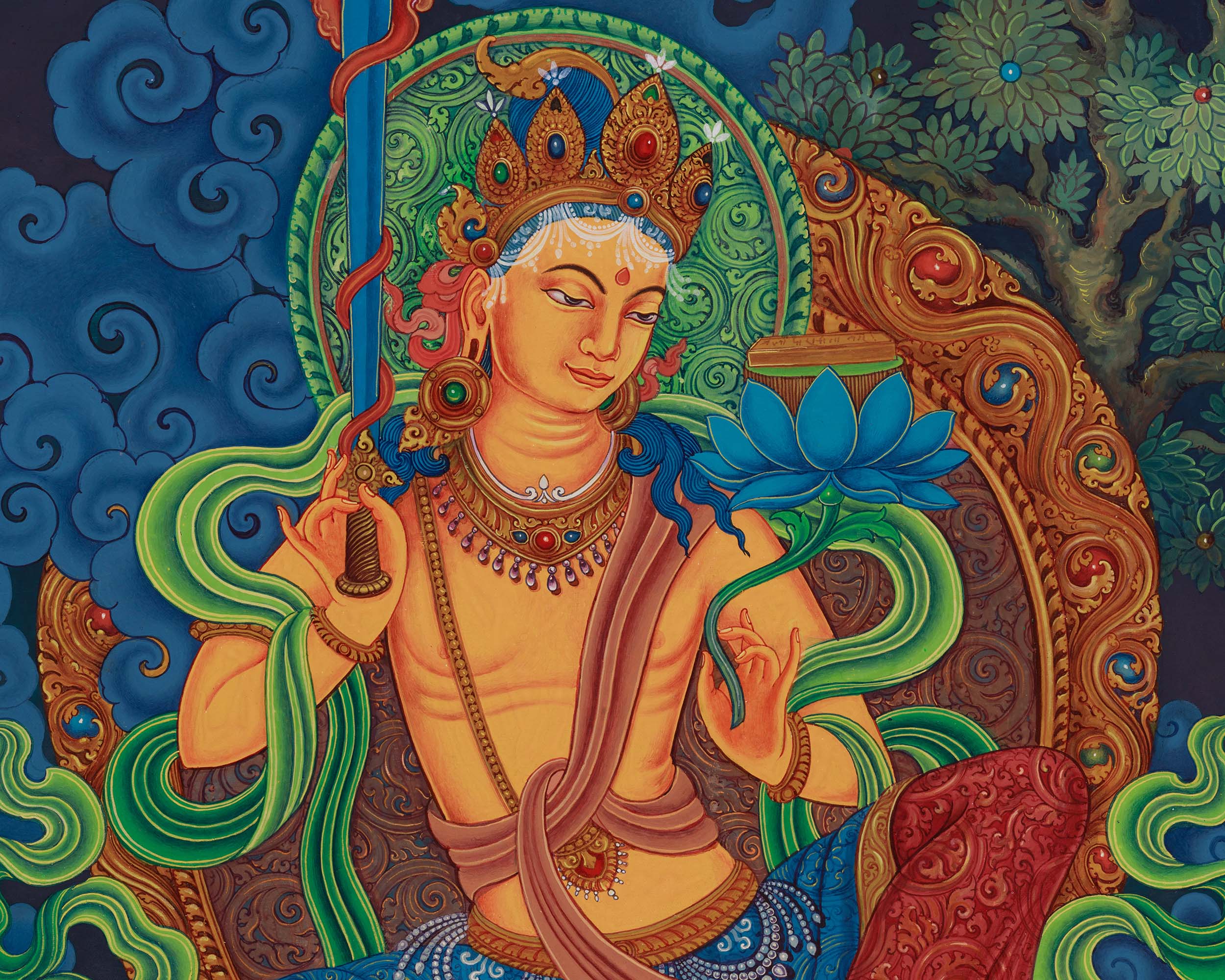 Canvas Print of Manjushri Bodhisattva | Sacred Wisdom Deity Art