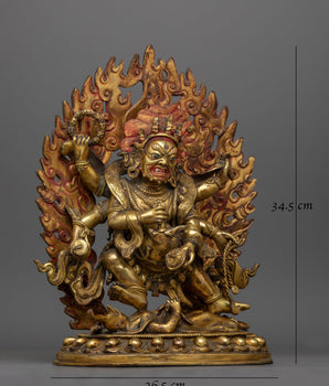 Six-Arms Mahakala Antique Touch Statue | Protector of the Dharma
