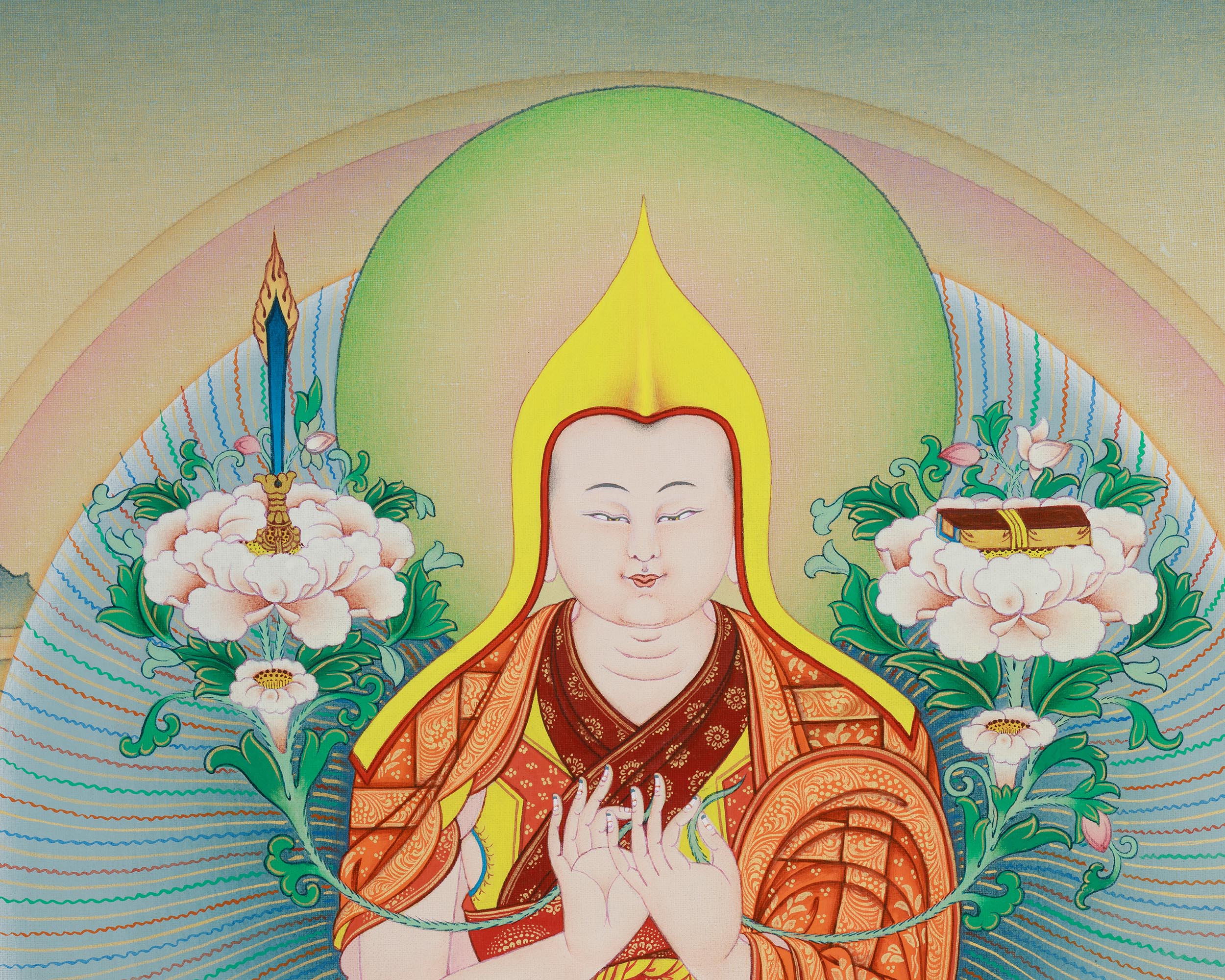 Tsongkhapa and Disciples Thangka | Gelug Tradition Print | Tibetan Buddhist Canvas Art