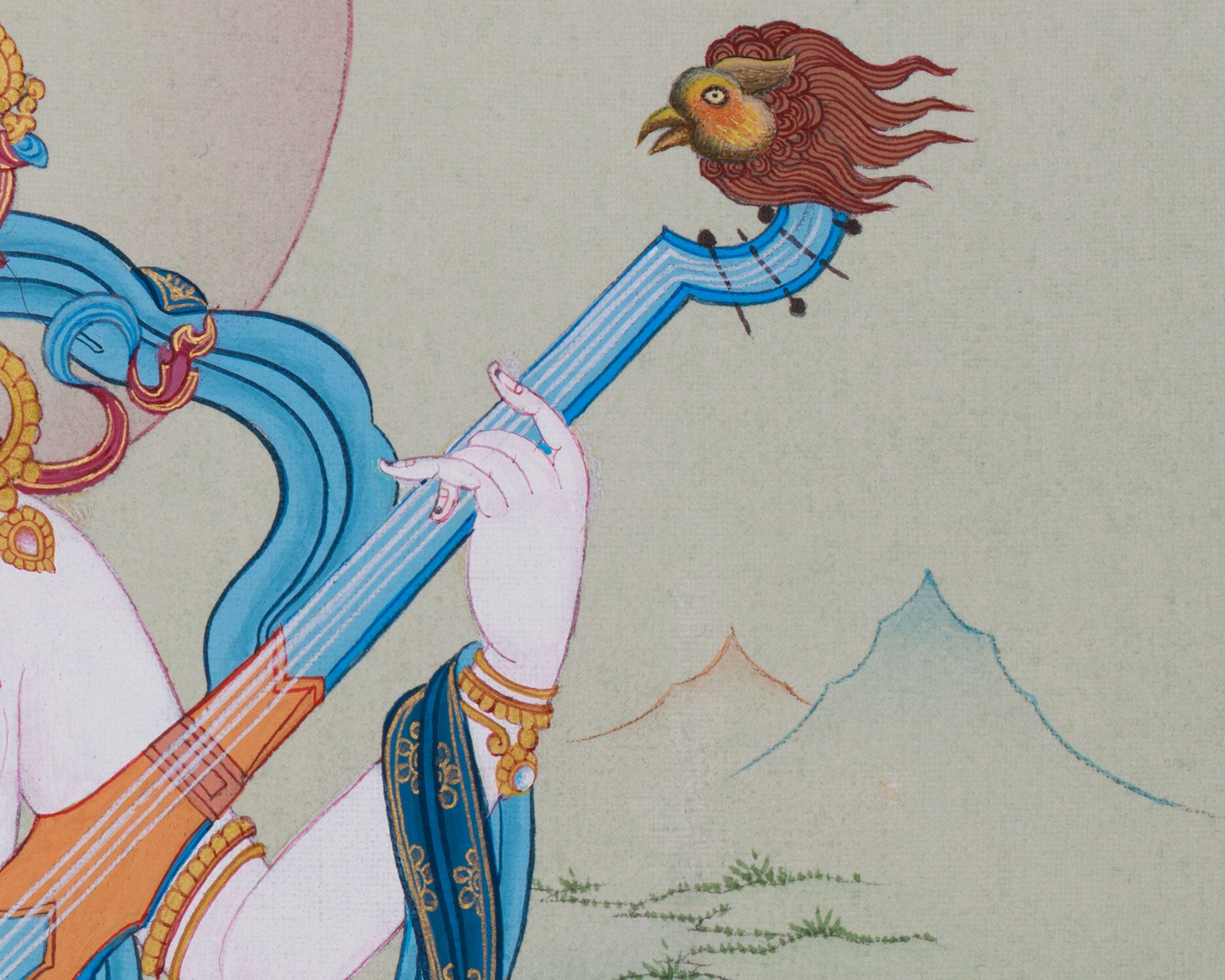 13-Inch Saraswati Thangka | Hand-Painted Goddess of Wisdom and Arts