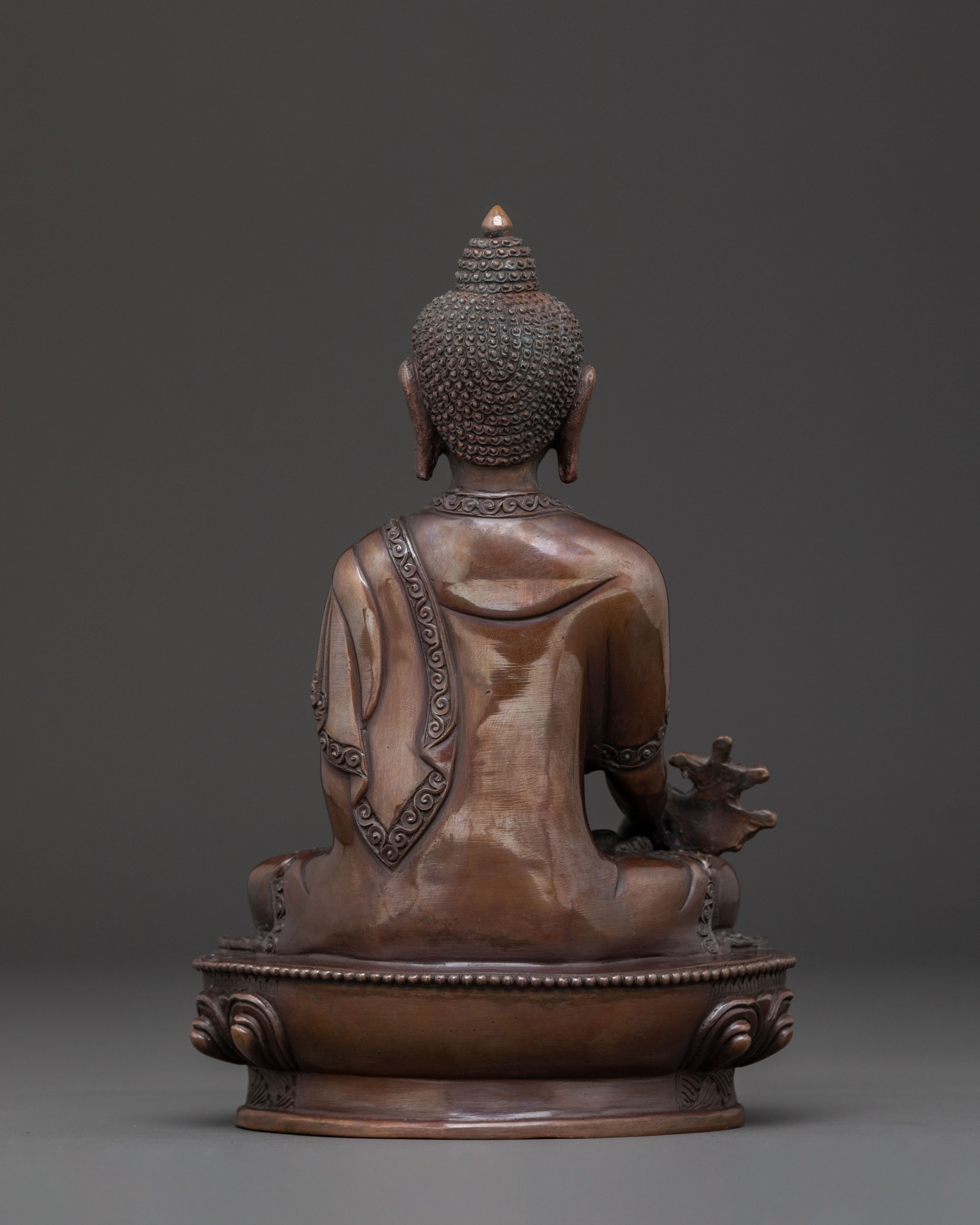 Healing Radiance: Medicine Buddha Spiritual Statue in Oxidized Copper