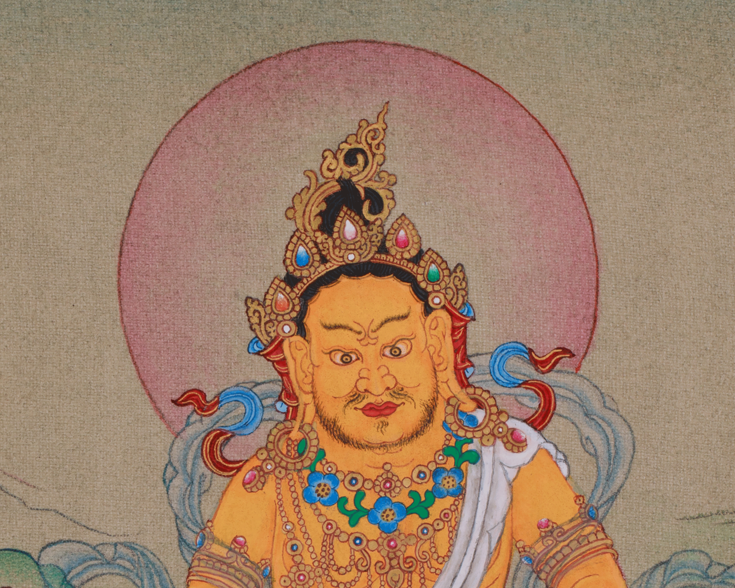 Sacred Jambhala Artwork | Kubera Thangka | Tibetan Buddhist Guardian of Fortune