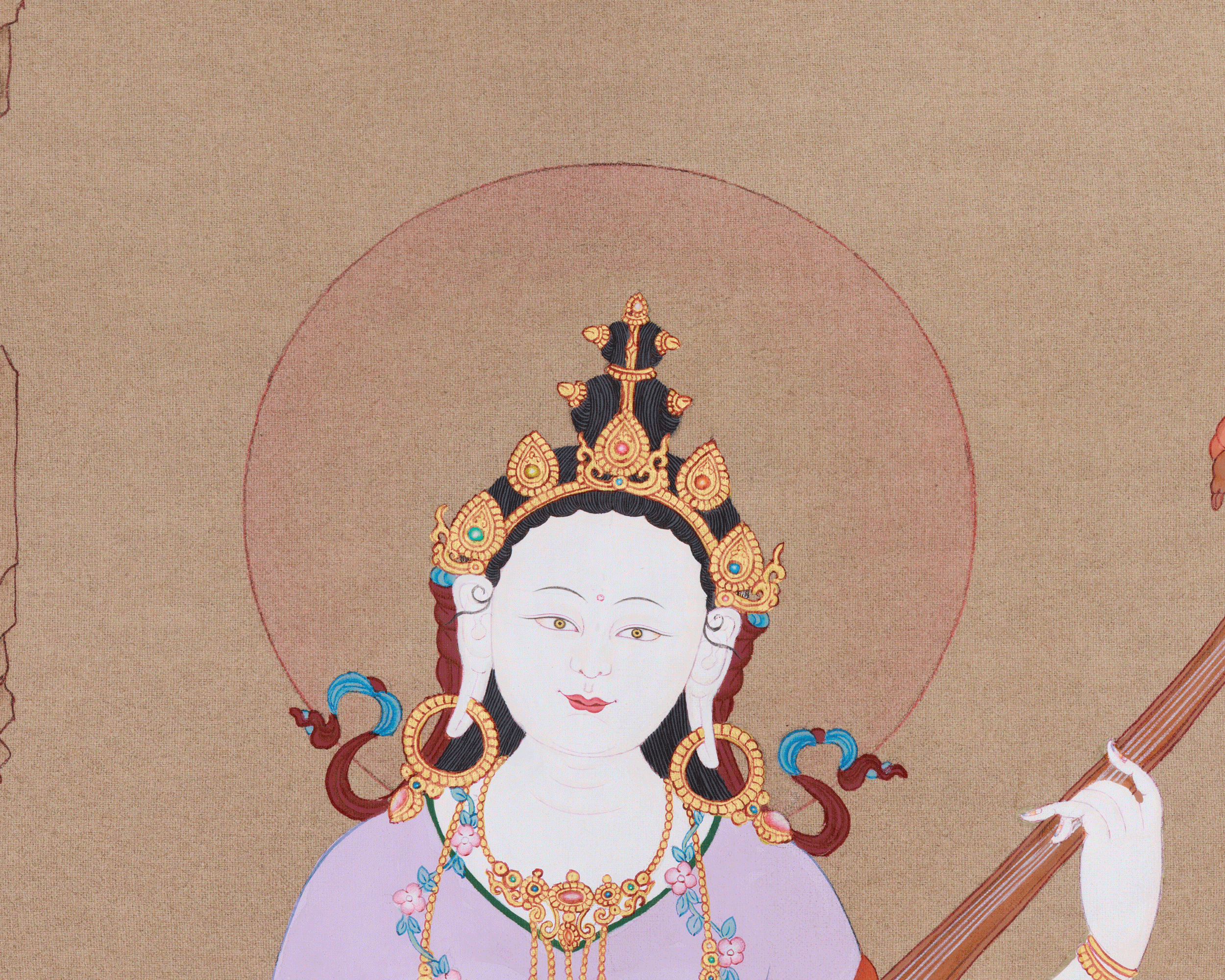 Beautiful Goddess Saraswati Thangka | Divine Embodiment of Learning & Music