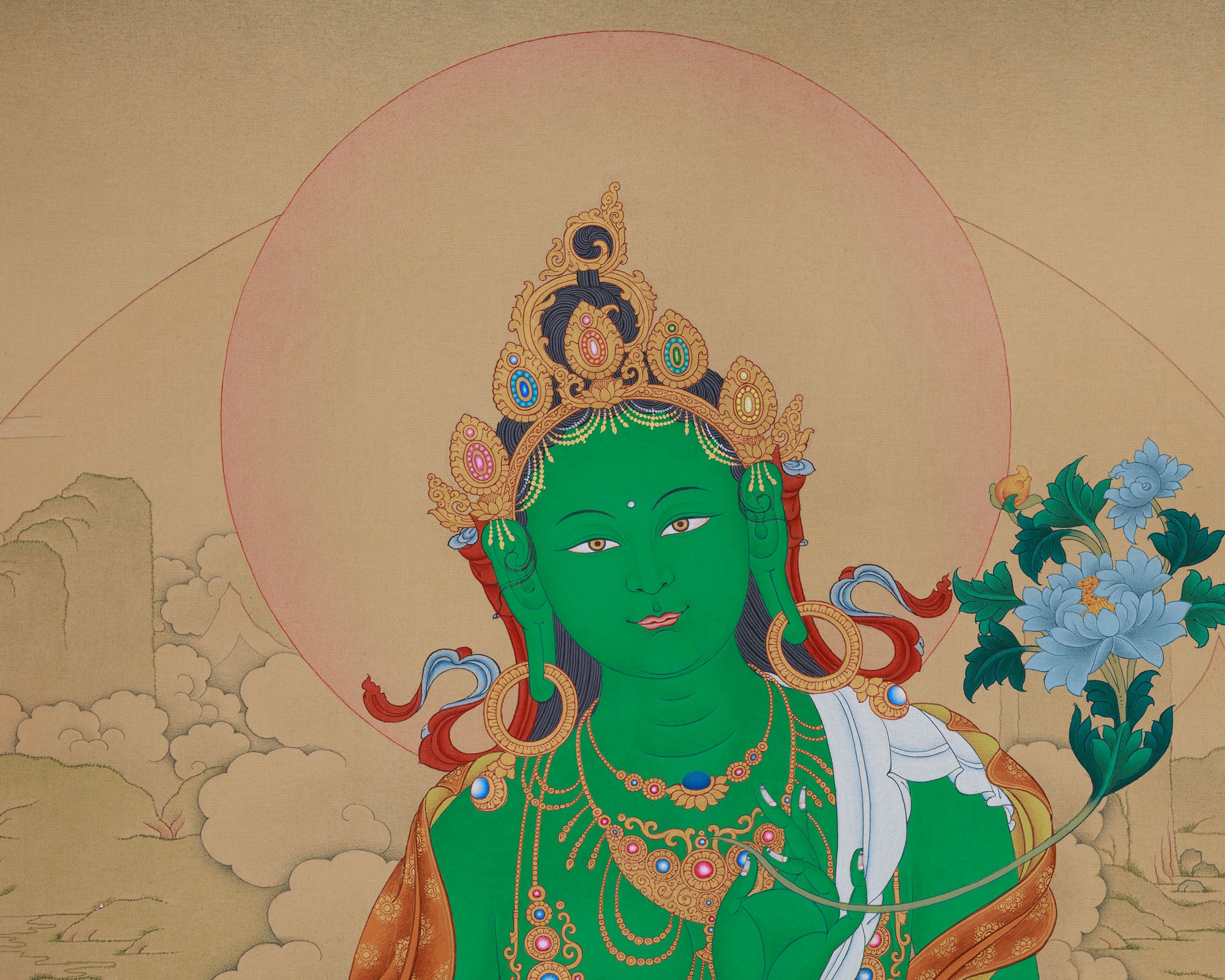 Savior Goddess Green Tara Thangka | Divine Artwork of the Compassionate Protector
