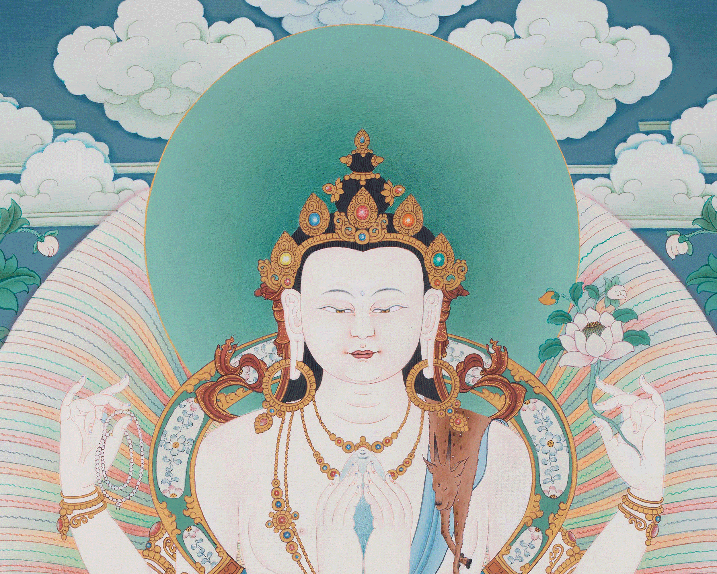 4-Armed Avalokiteshvara Print | Guardian of Compassion | Bodhisattva Artwork