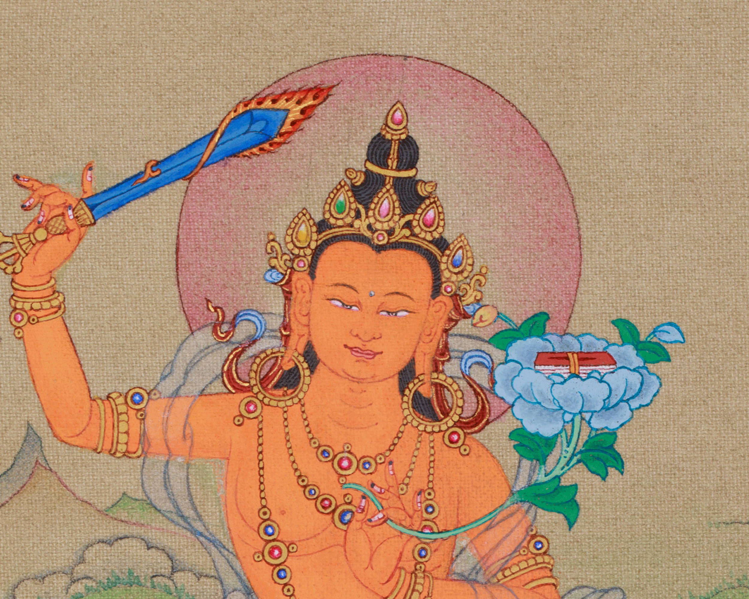 Thangka of Traditional Bodhisattva Manjushri | The Supreme Symbol of Transcendent Wisdom and Insight