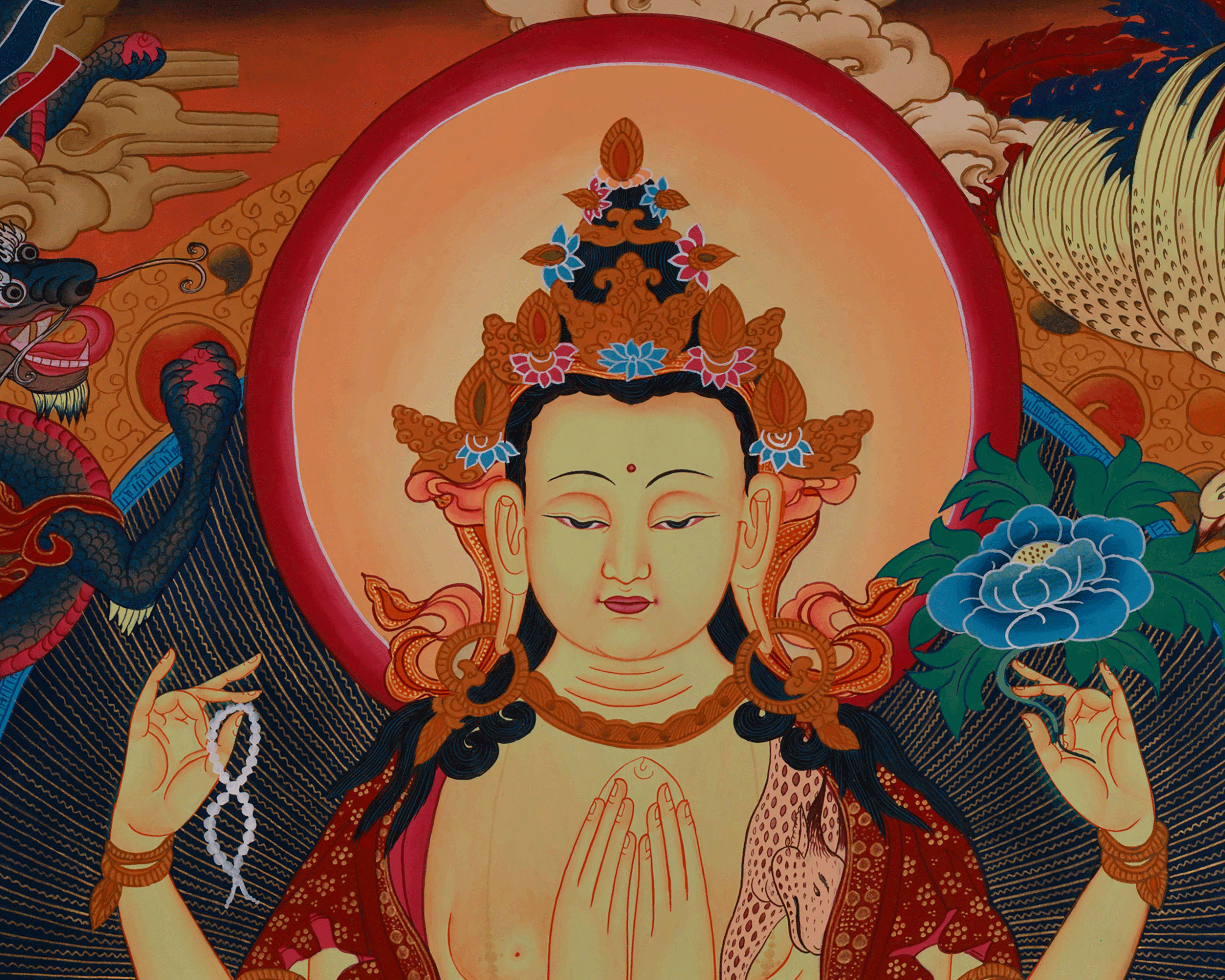 Himalayan Art Of Chenrezig | Tibetan Avalokiteshvara Thangka | Spiritual Altar