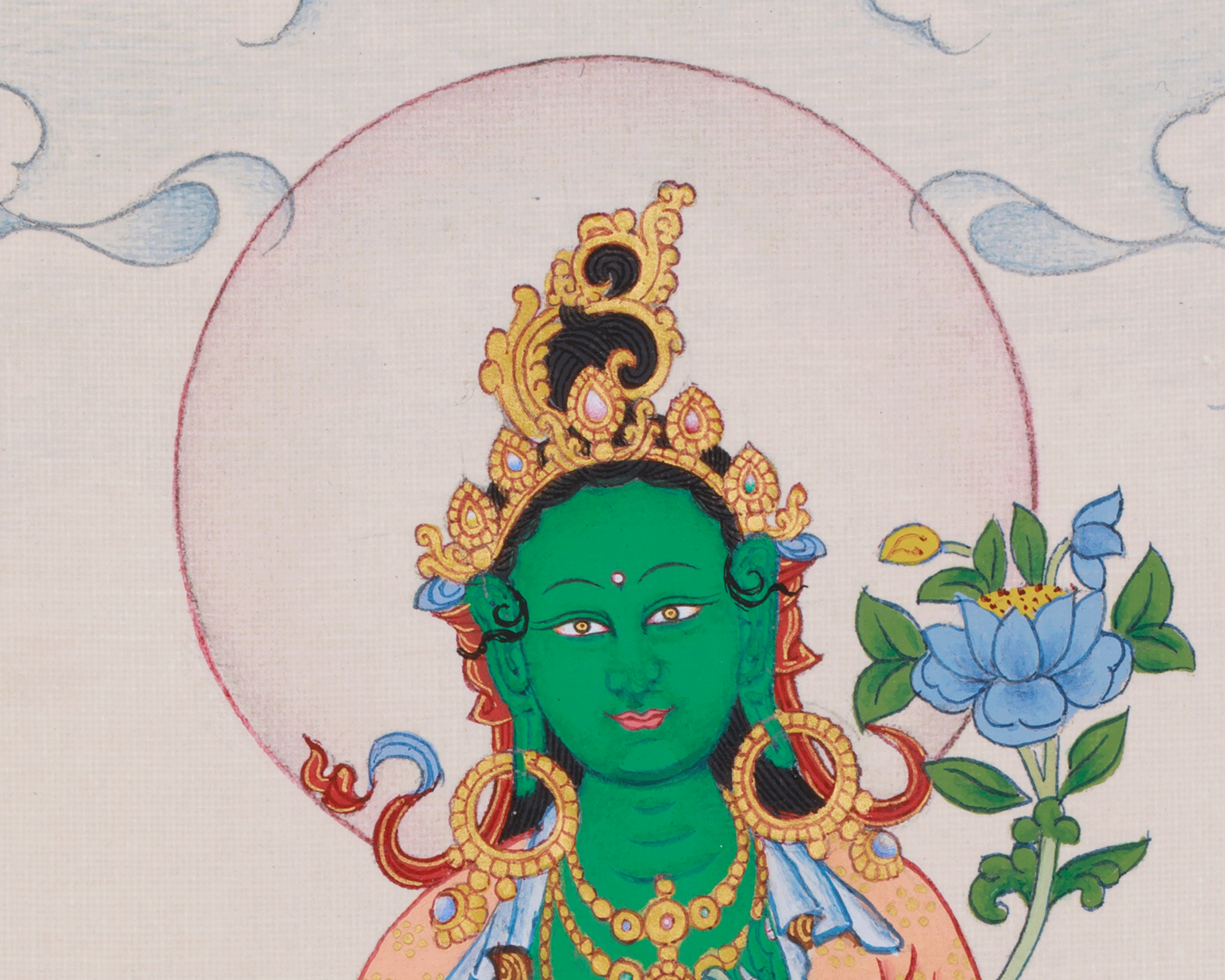 23 cm Savior Green Tara Thangka | Goddess of Compassion and Swift Protection