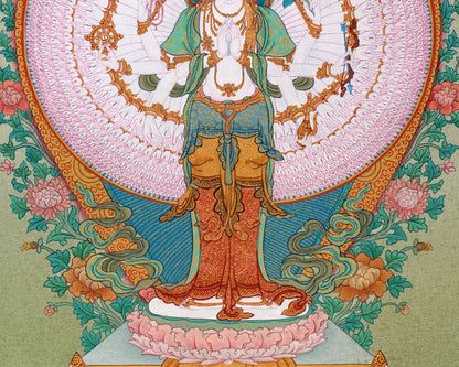 1000 Armed Avalokiteshvara | Small Hand-Painted Tibetan Thangka