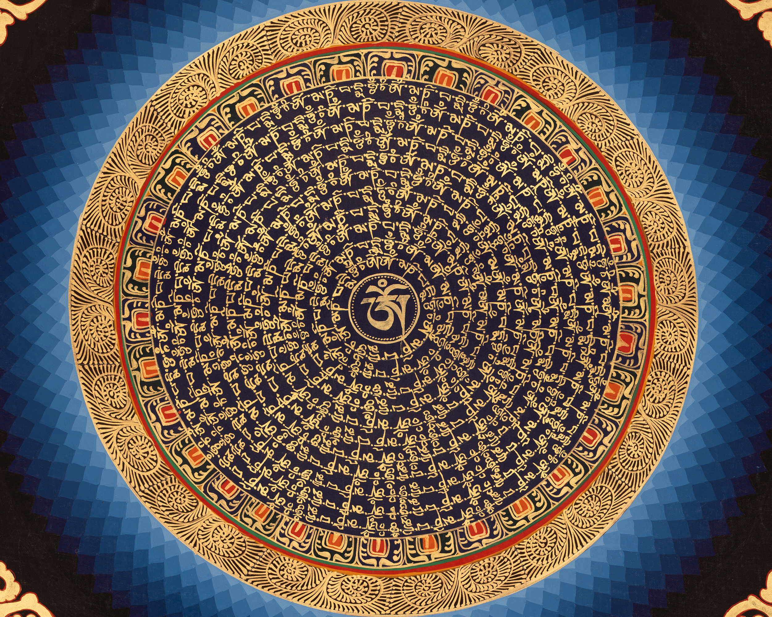 Mantra Mandala Wisdom Artwork | Buddhist Cosmic Diagram Thangka | Meditation Altar