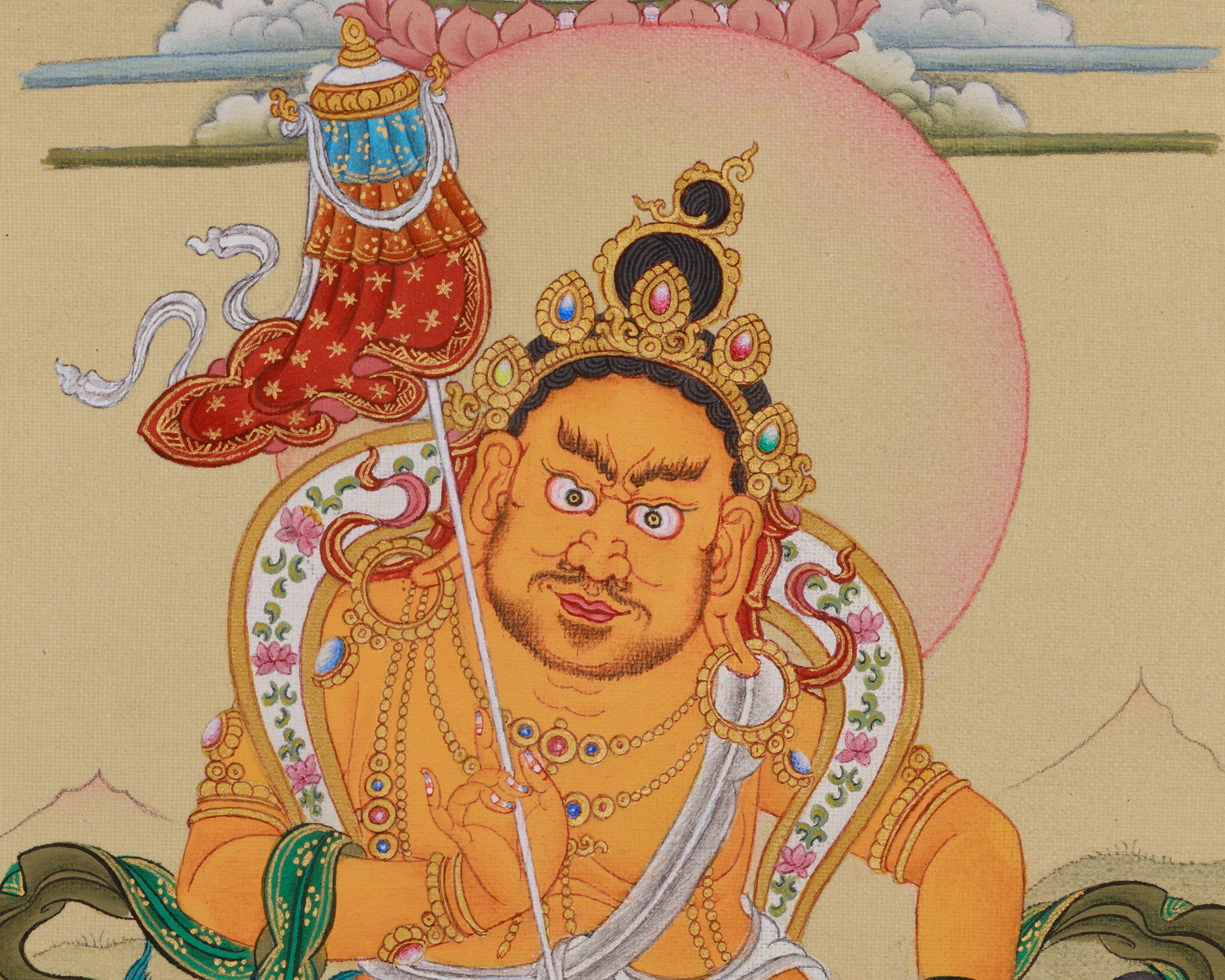 Himalayan Thangka of Namtoshe with Ratnasambhava | Sacred Wealth and Wisdom Art