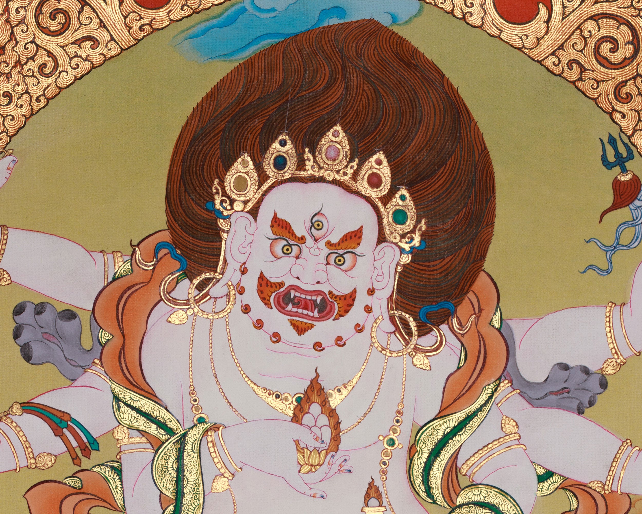 Sacred White Mahakala Thangka | Wealth Deity | Tibetan Artwork