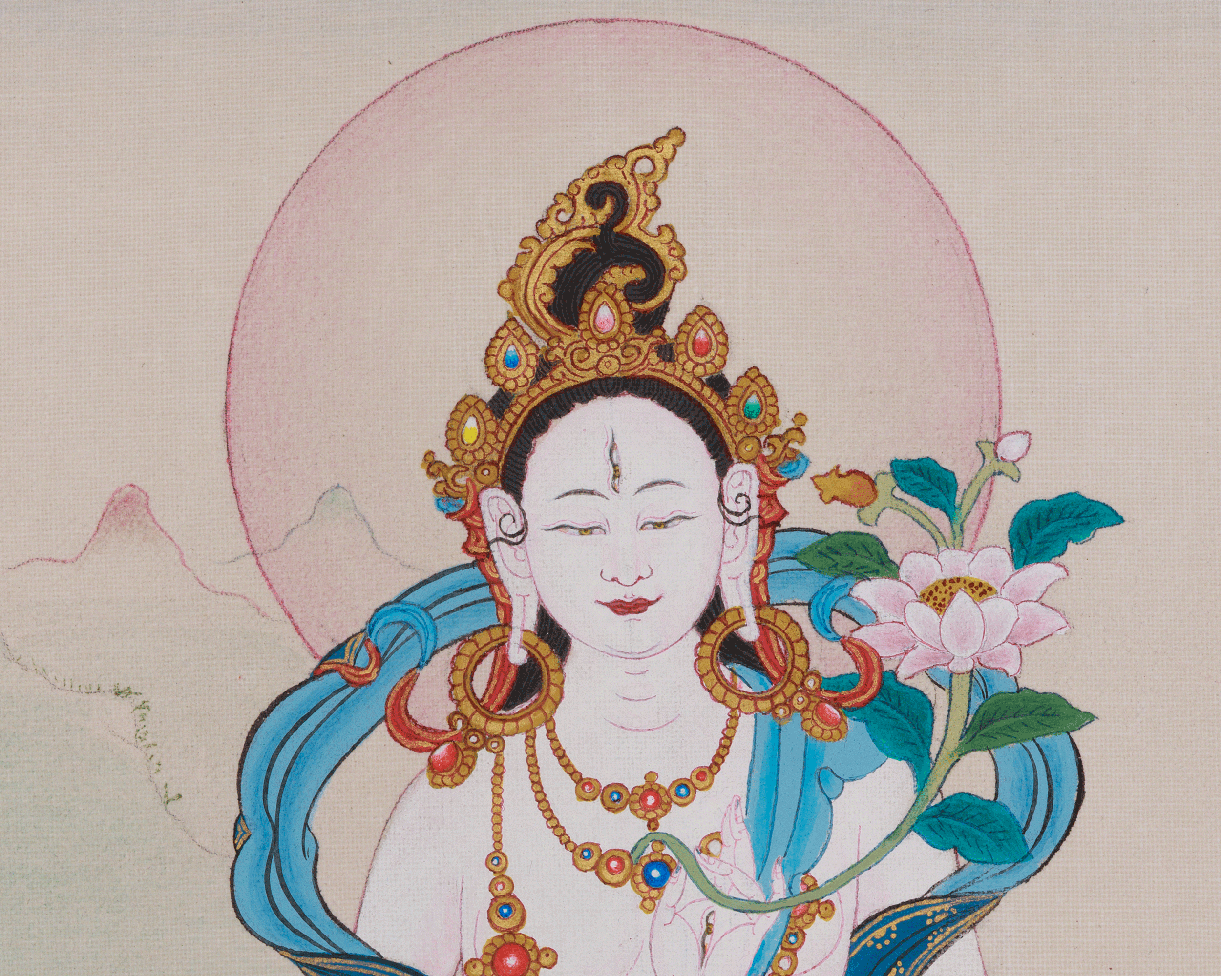 Revered Female Buddha White Tara Thangka | Healing and Longevity Deity