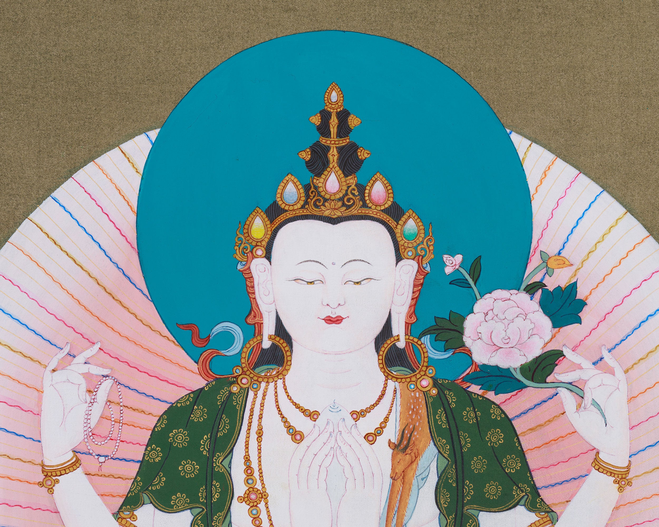 Tibetan Bodhisattva Four Armed Chenrezig Thangka | Buddha of Compassion