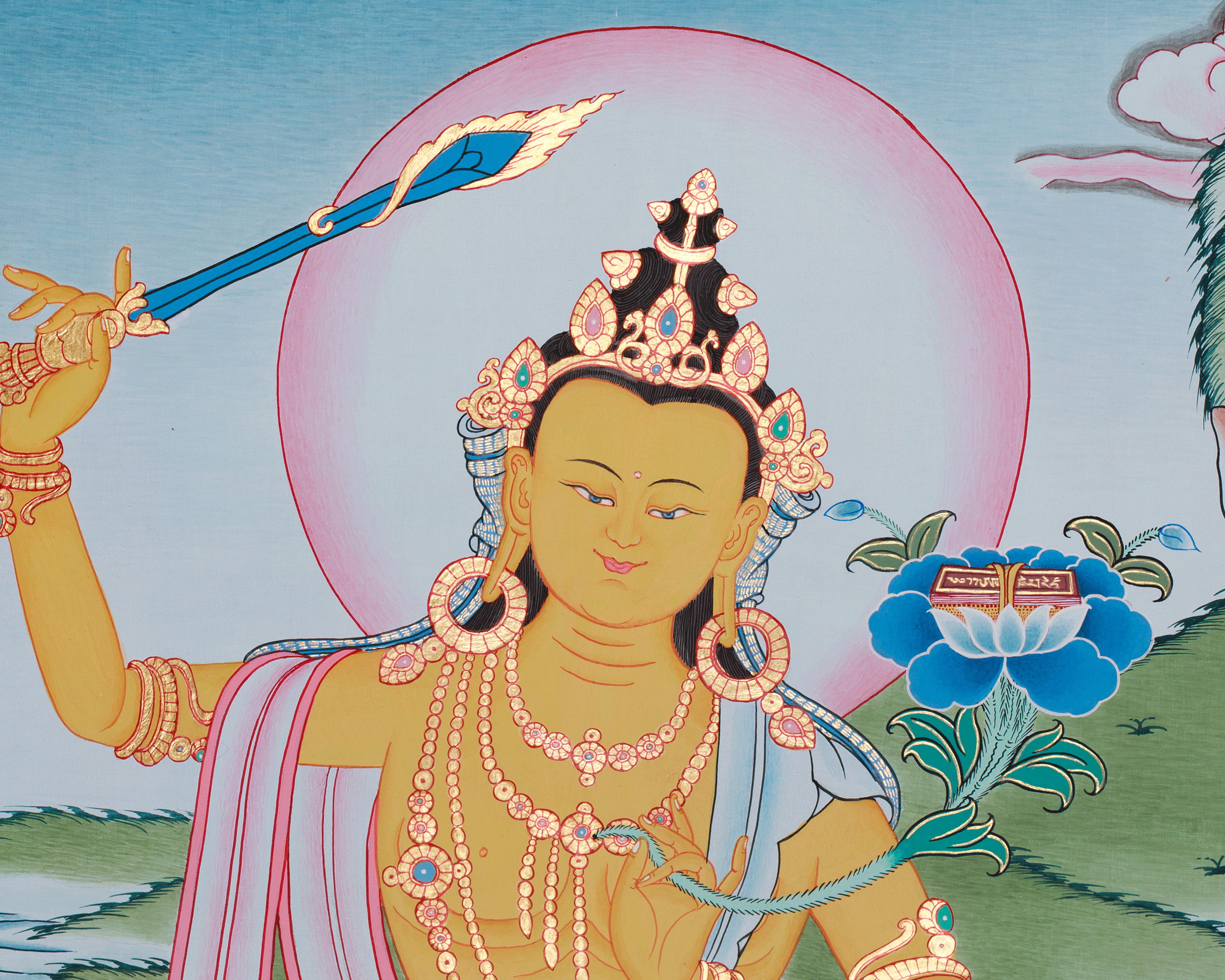 Peaceful Manjushri Thangka | Deity of Knowledge and Insight | Awakened Intelligence