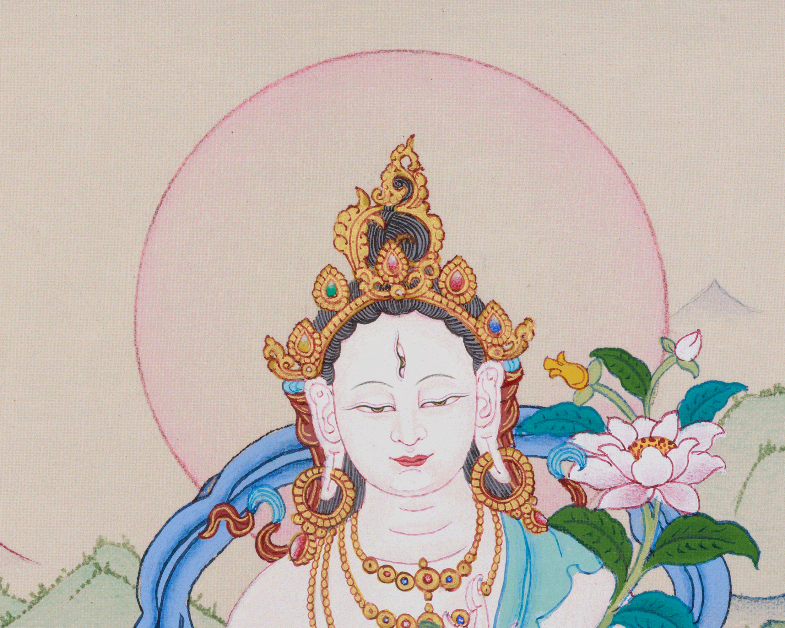 White Tara Female Buddhist Thangka | The Seven-Eyed Goddess of Protection and Longevity