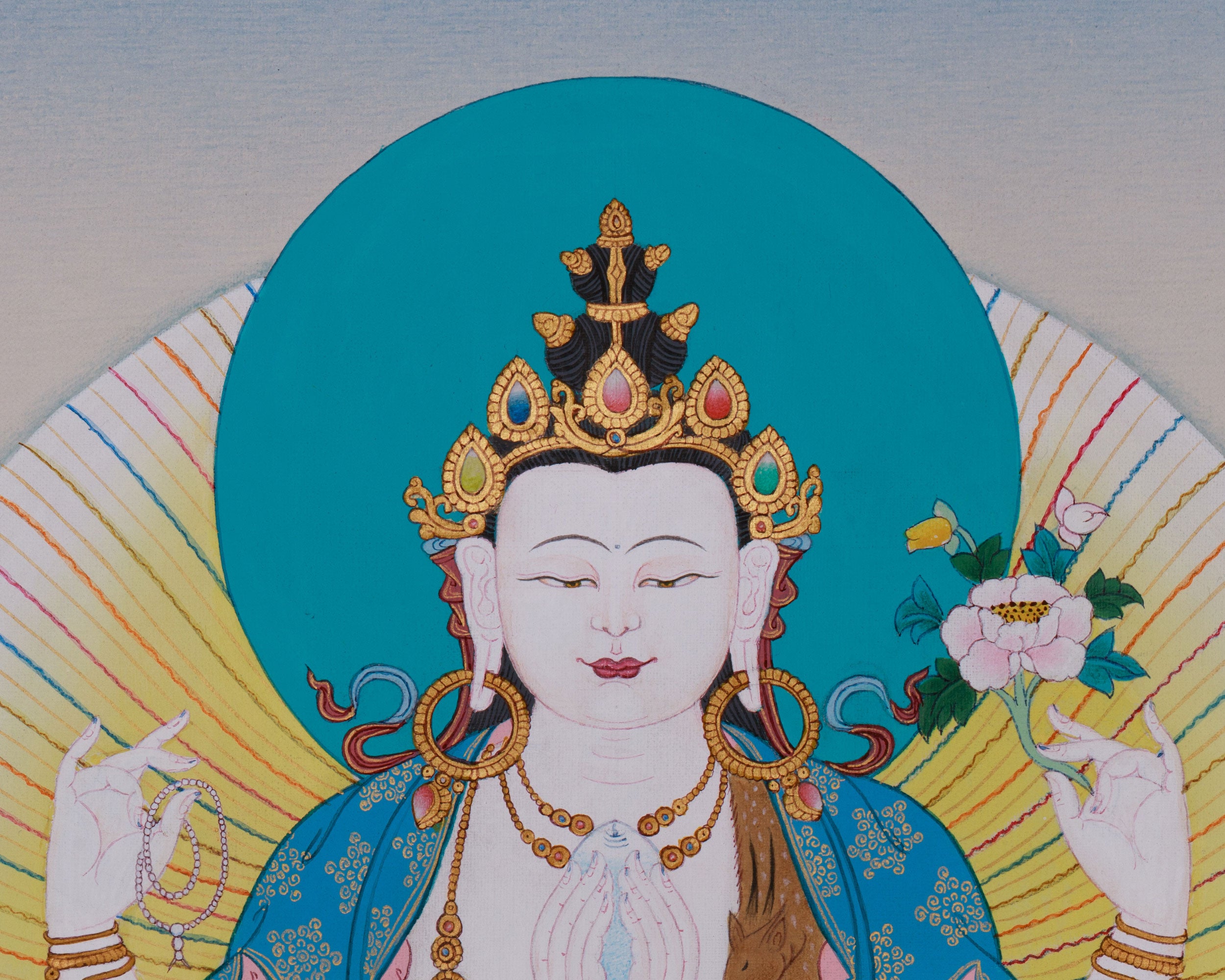 Avalokitesvara Thangka | Chenrezig with Manjushri & Vajrapani