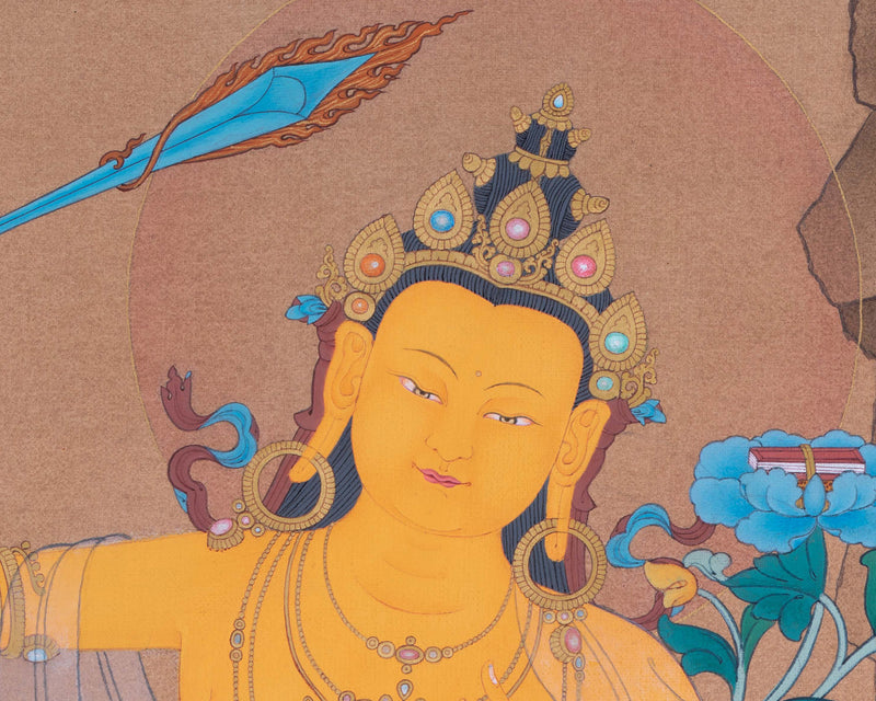 Bodhisattva Of Wisdom Manjushri Thangka Print | Manjushree For Wall Decor | Tibetan Buddhism