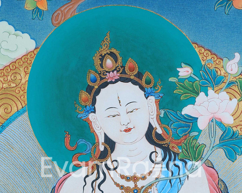 The Spiritual Elegance of White Tara | Goddess of Longevity | Traditional Hand painted Thangka
