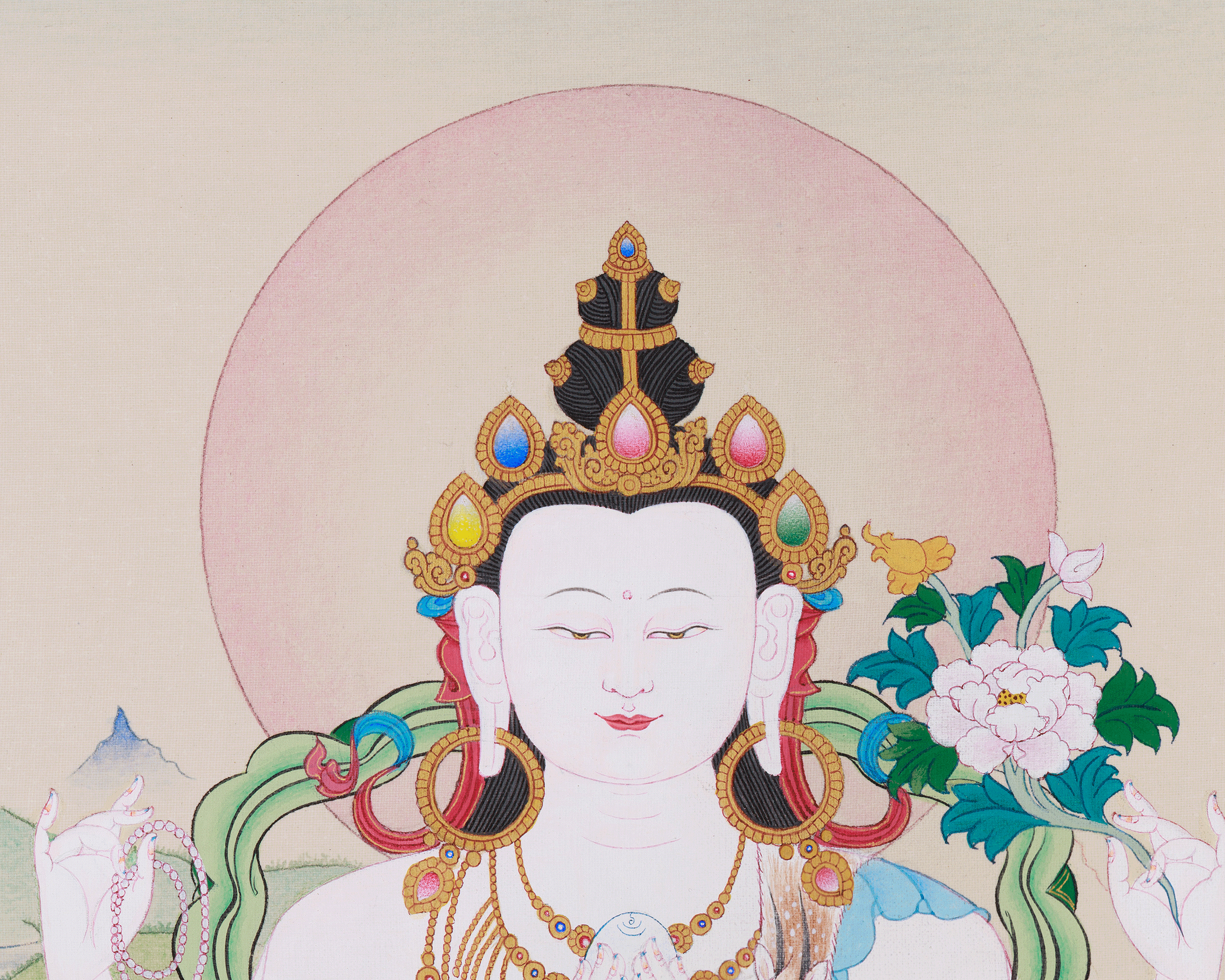 Hand-Painted Tibetan Buddha Chenrezig | Spiritual Guardian of Power and Compassion