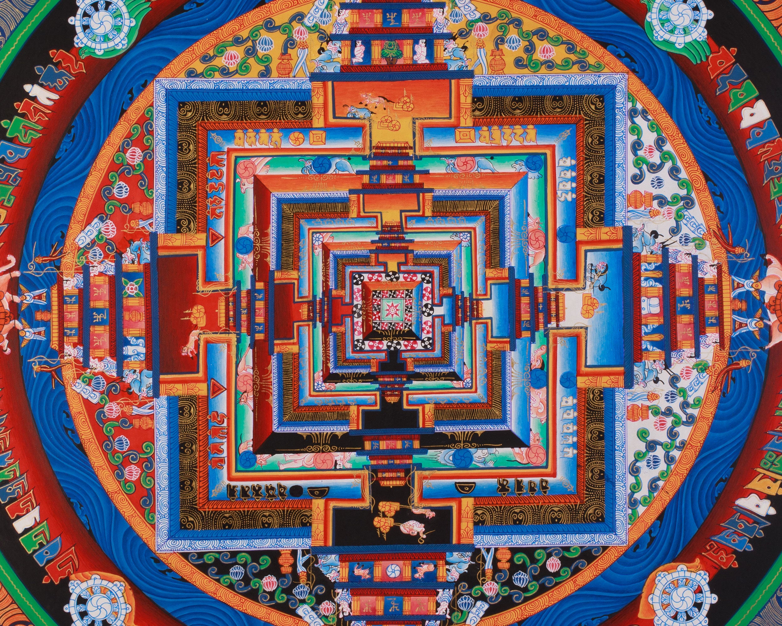 Hand-Painted Kalachakra Mandala Art | Sacred Geometry | Meditation Altar