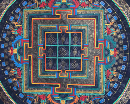 Vintage 8 Auspicious Mandala Thangka With Exquisite Brocade | Tibetan Wall Hanging