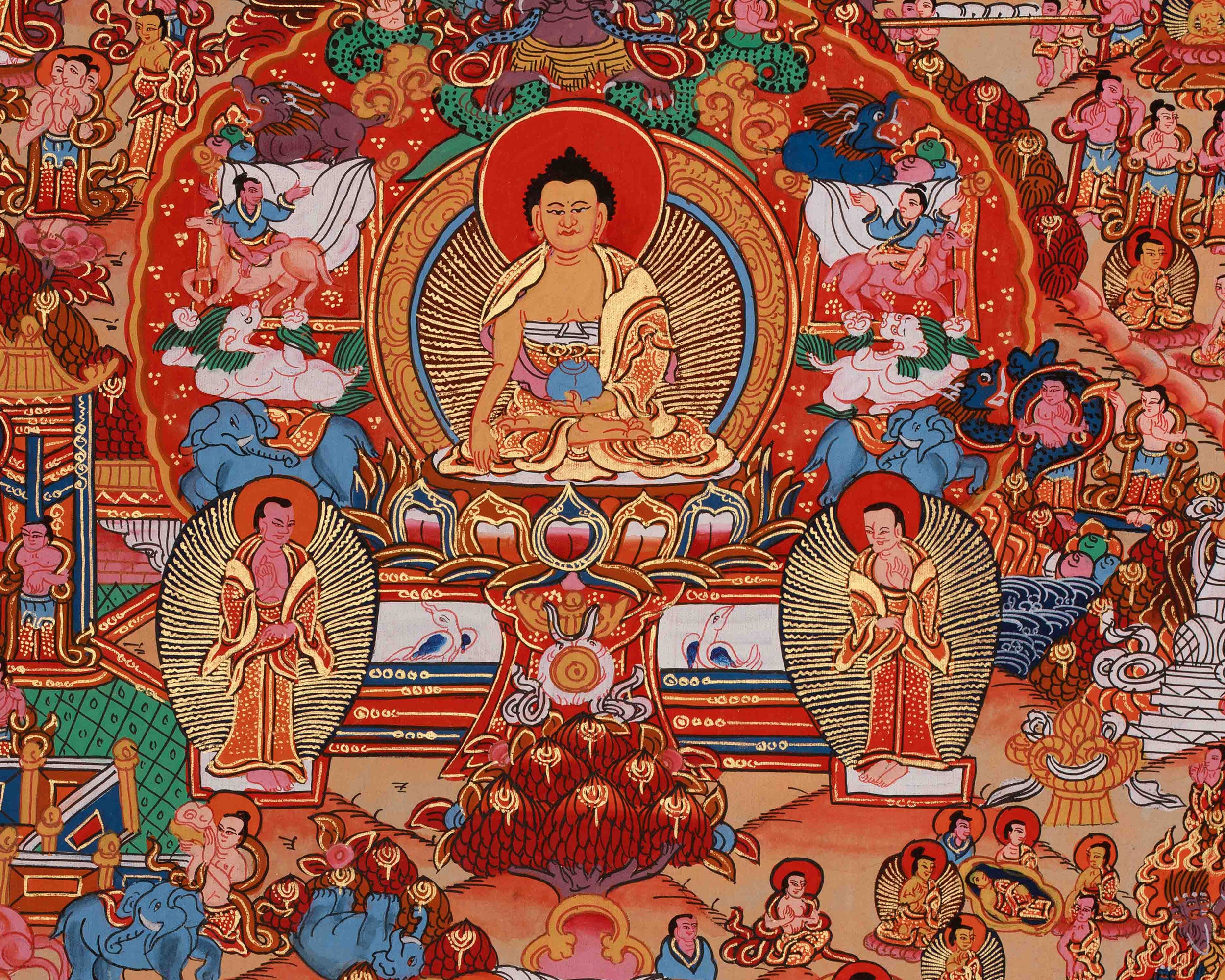 Divine Buddha Life Story Thangka | Siddhartha Gautama | Spiritual Journey Toward Enlightenment