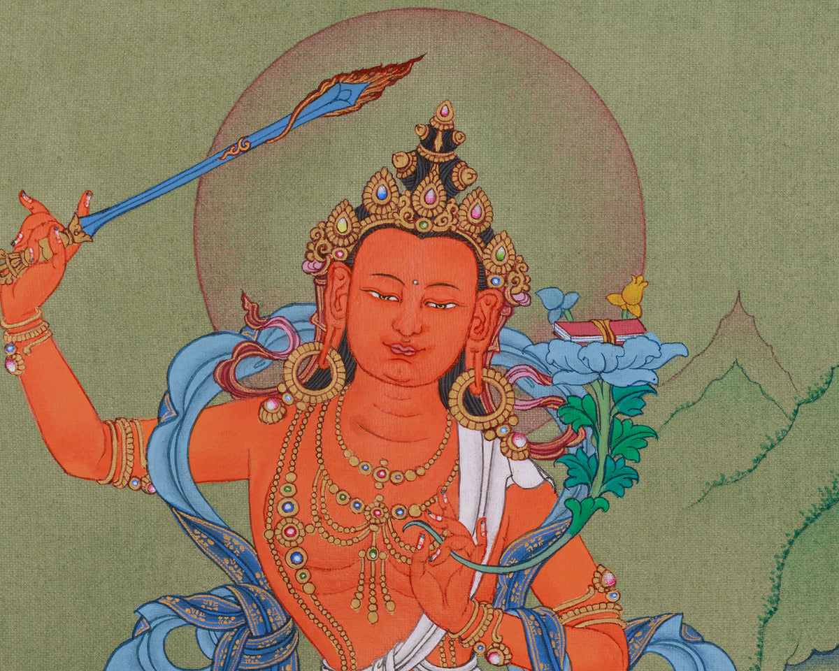 Bodhisattva Manjushri Knowledge Deity Thangka | A Sacred Symbol of Wisdom