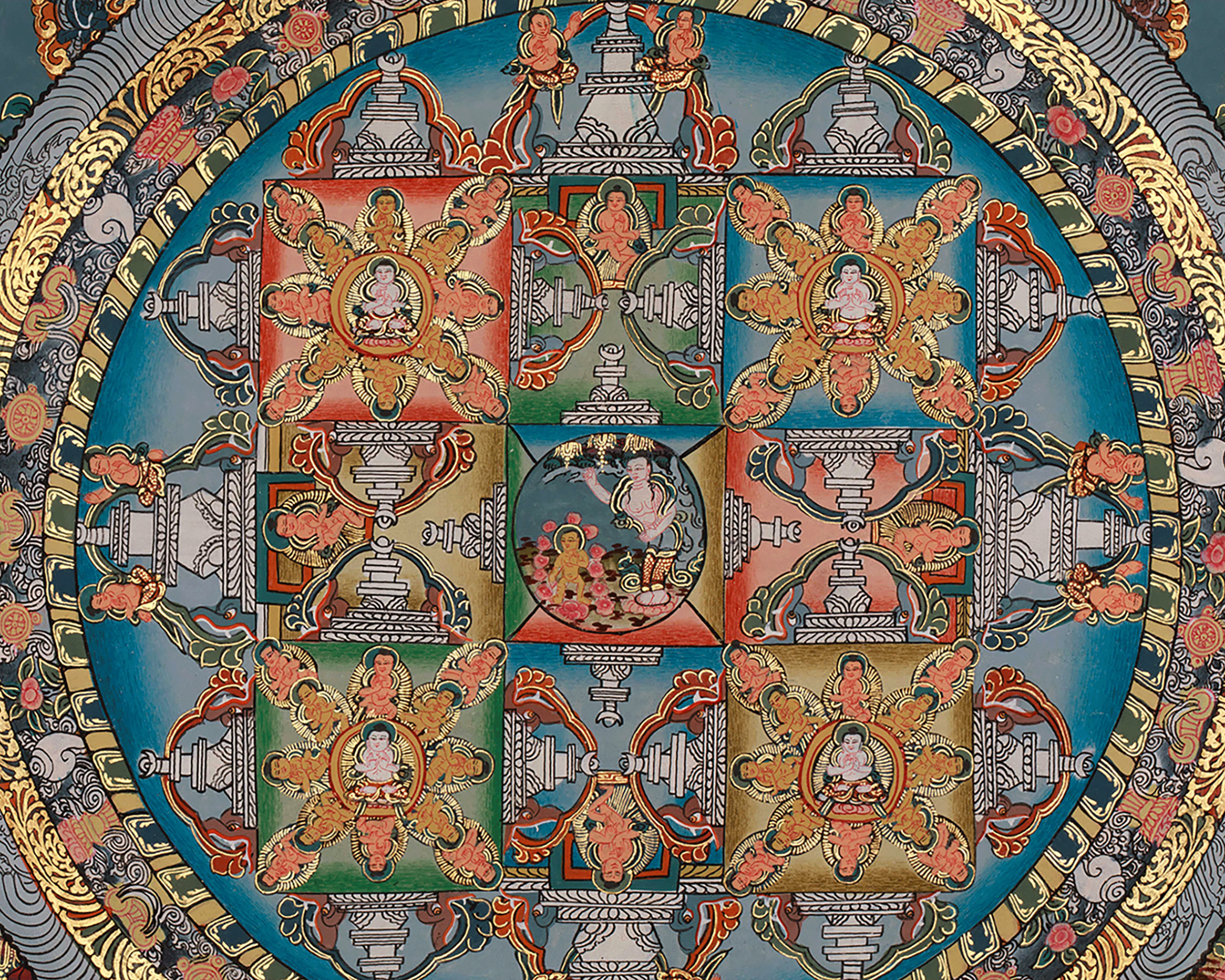 Sacred Mandala Artwork | Hand Painted Buddhist Thangka | Home Decor