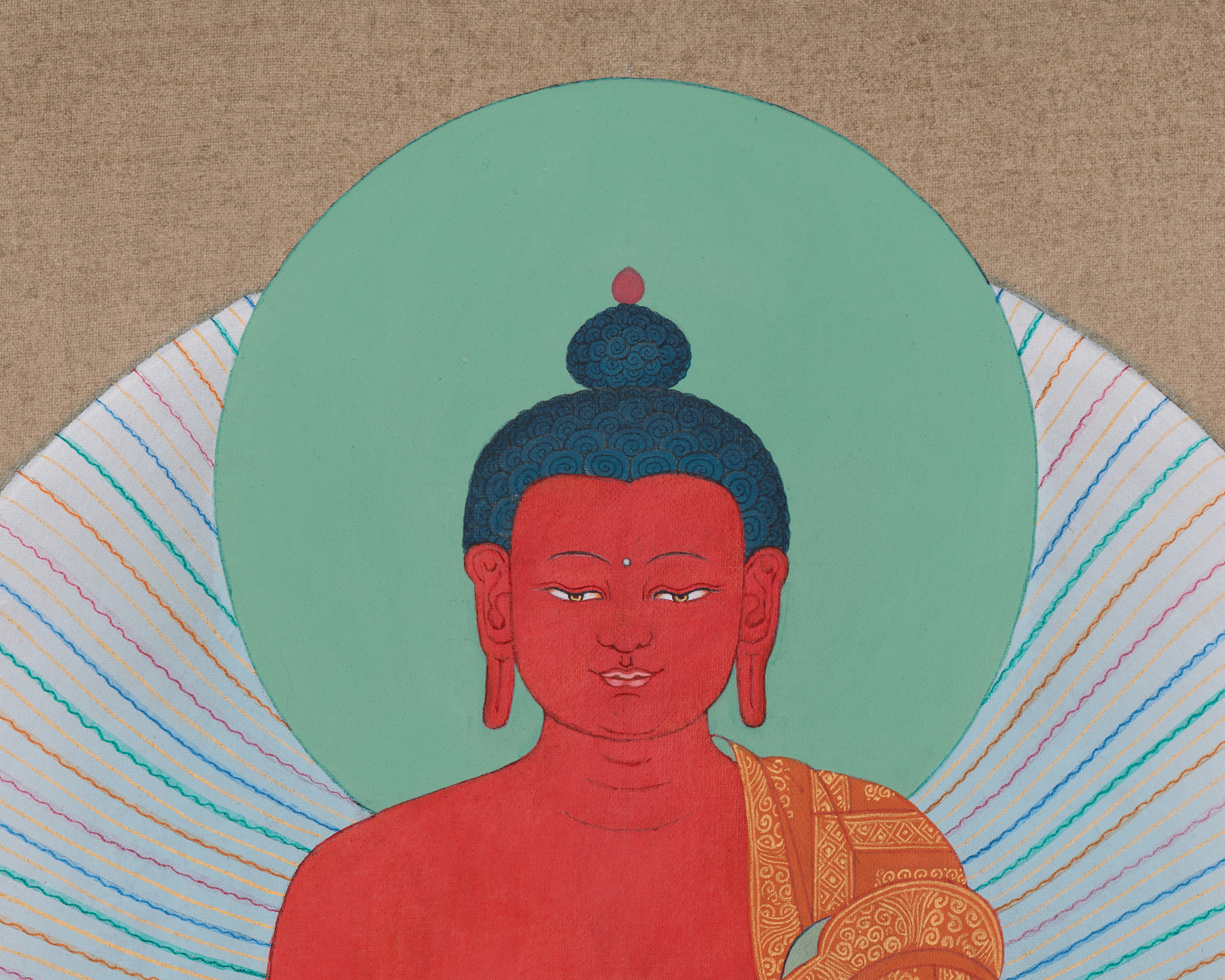 Amitabha Buddha with Chenrezig and Vajrapani | Tibetan Bodhisattva Thangka