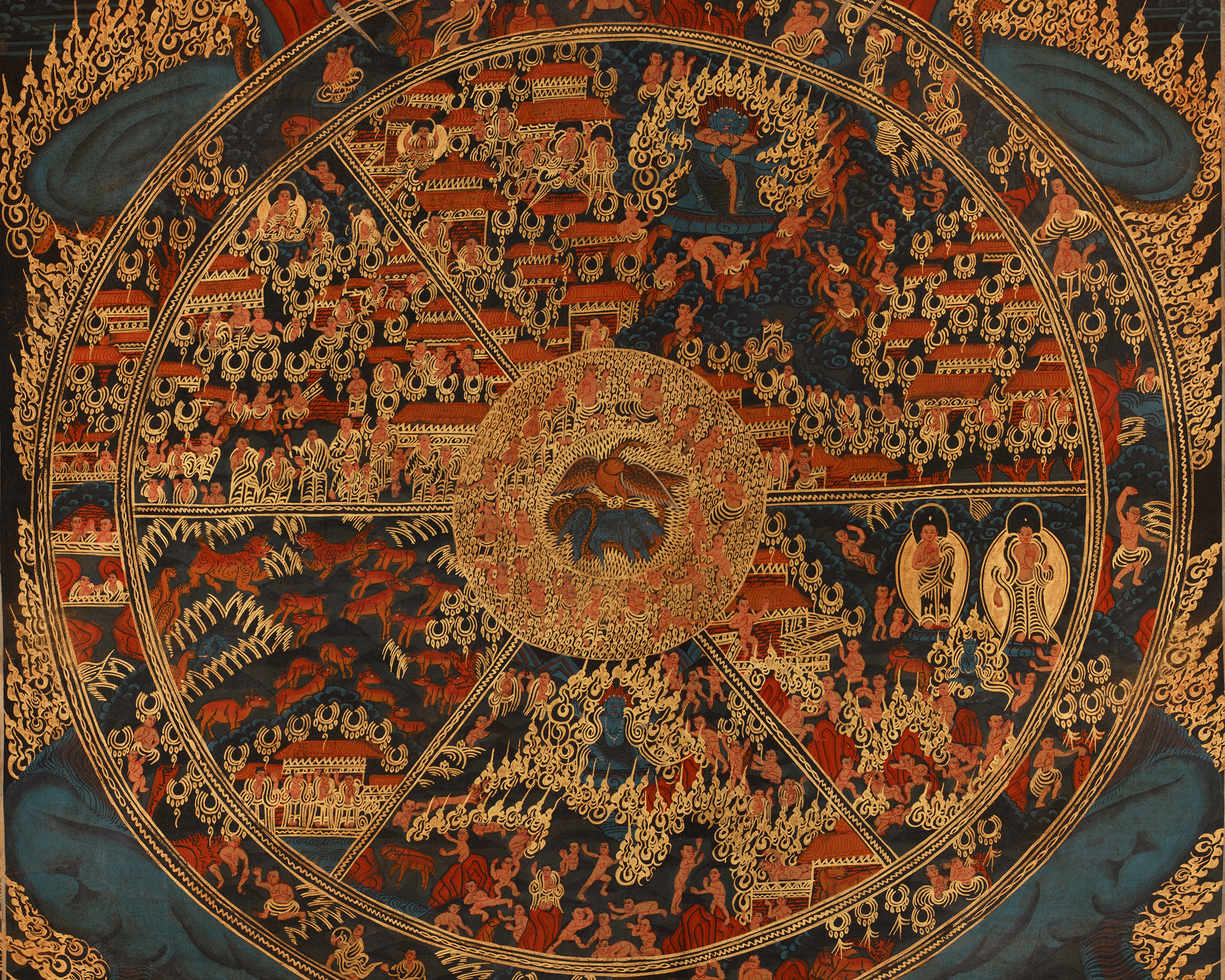 Buddhist Wheel Of Life Artwork | Tibetan Thangka Art | Sacred Meditation Mandala for Spiritual Home and Altar