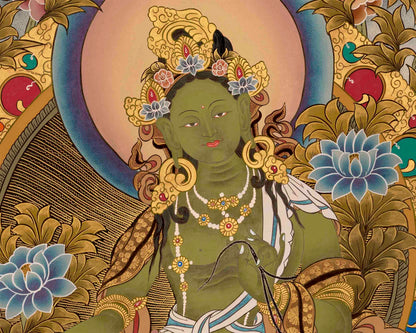 Green Tara Tibetan Thangka Painting | Wall Hanging Decor