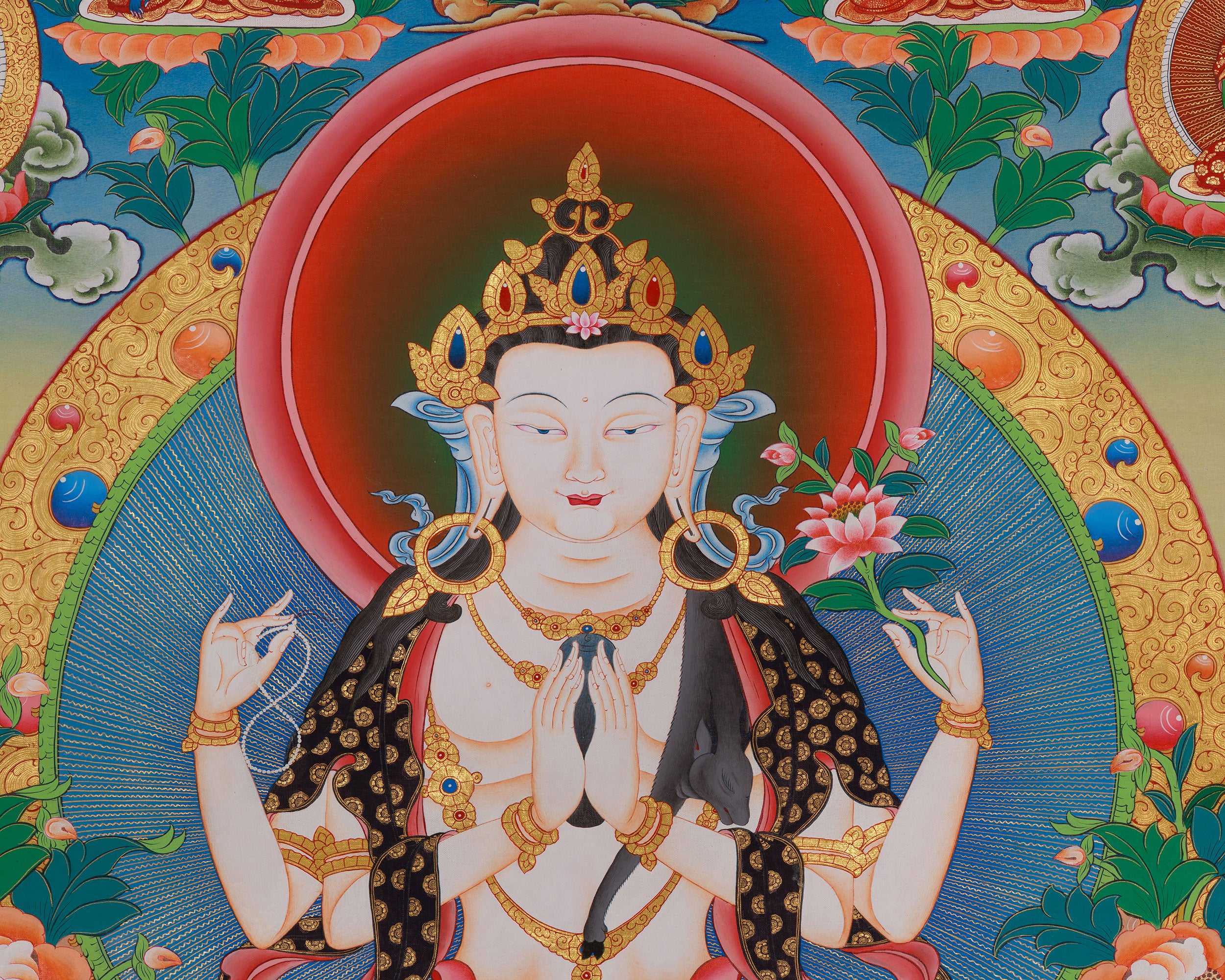 Chenrezig With Other Deities Thangka | Five Dhyani Buddha | Vajrapani And Manjushri Art