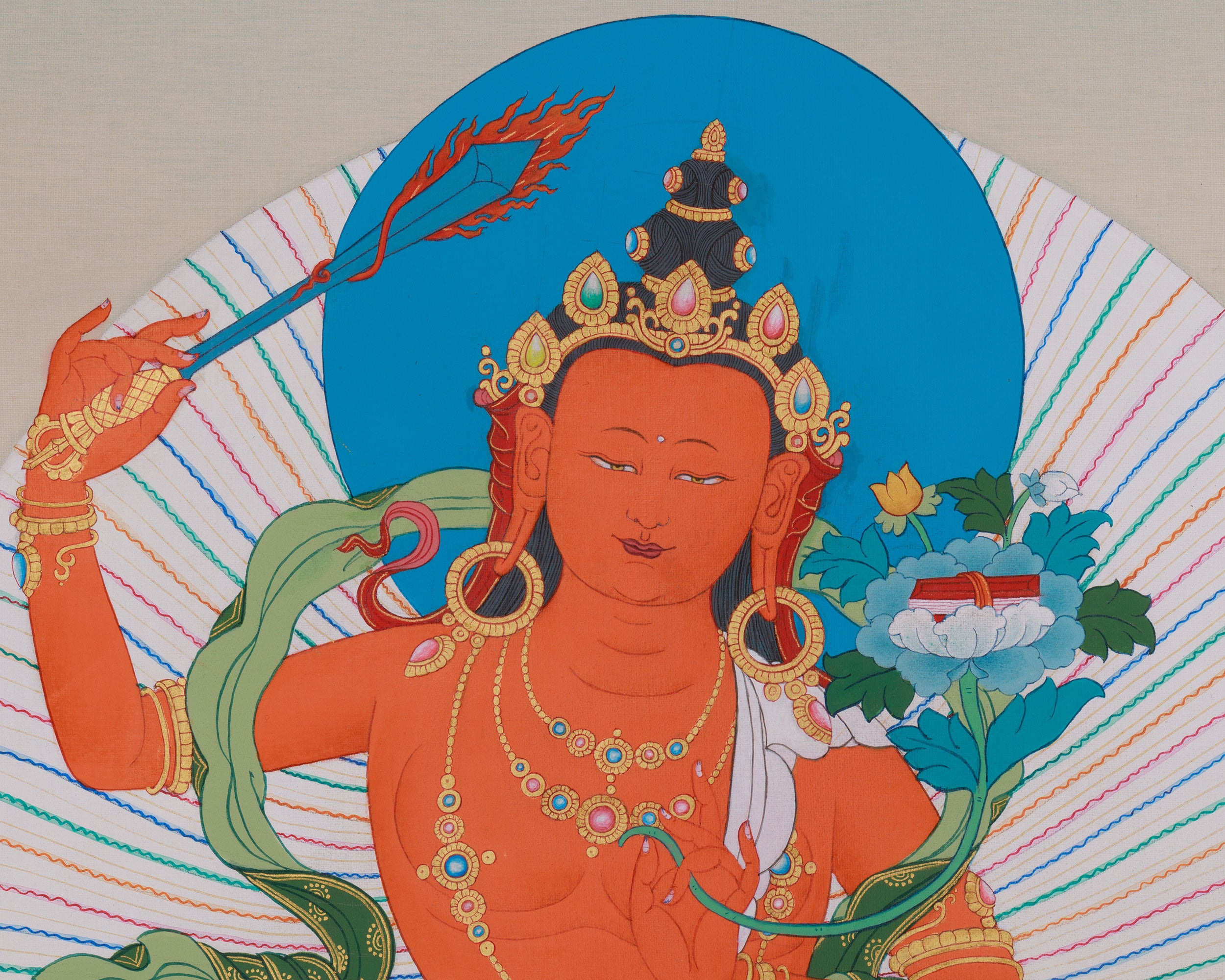 Divine Wisdom Deity Manjushri | A Sacred Thangka of Enlightened Knowledge