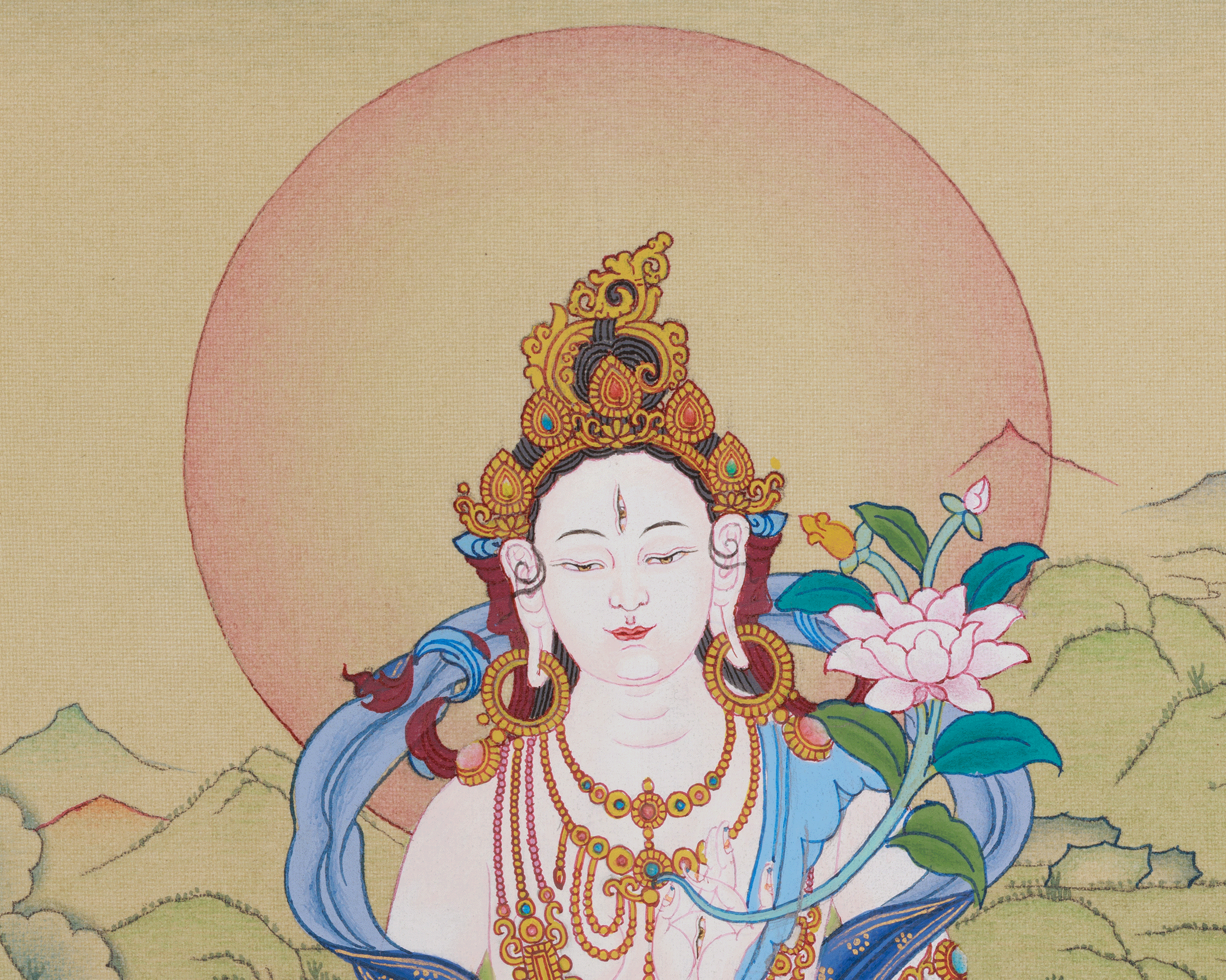 Religious Thangka Of White Tara | A Divine Expression of Compassion | Sacred Art