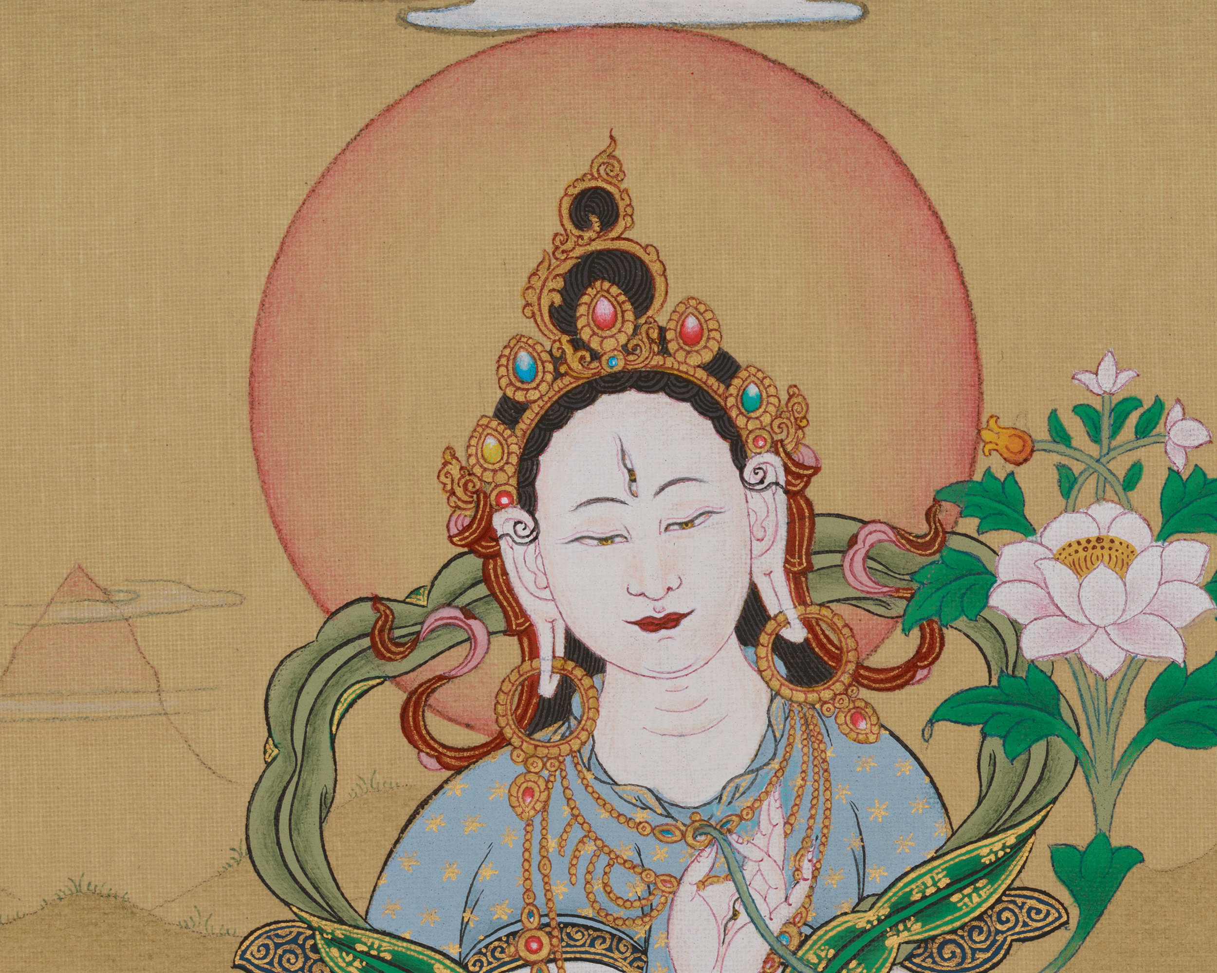White Tara With Amitabha Buddha Art | Female Bodhisattva And Buddha in Tibetan Buddhism