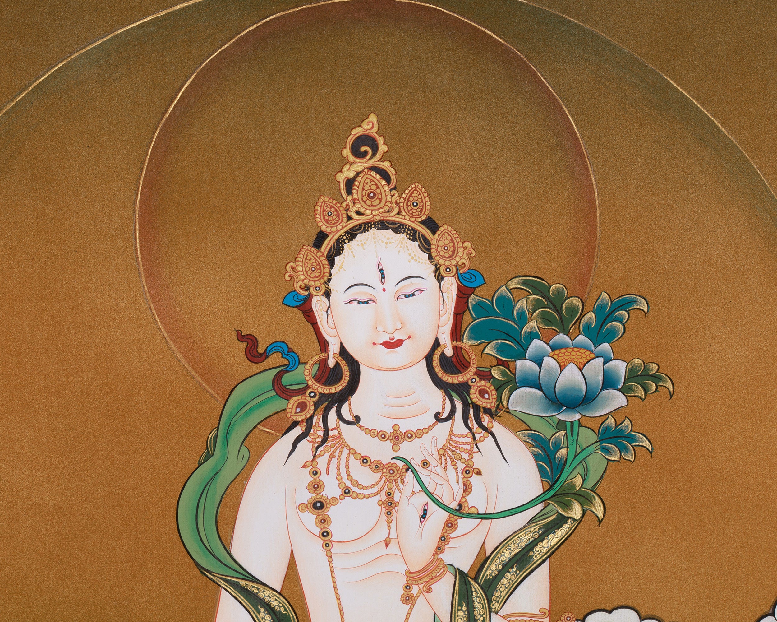 White Tara Sacred Thangka | Tibetan Artwork of Compassion, Healing, and Longevity