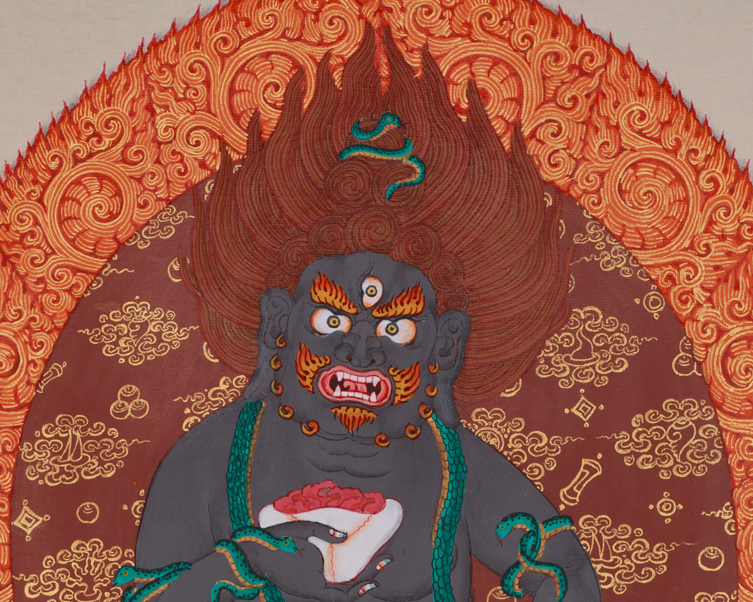 Tibetan Black Dzambhala Thangka | The Divine Guardian of Abundance and Spiritual Growth