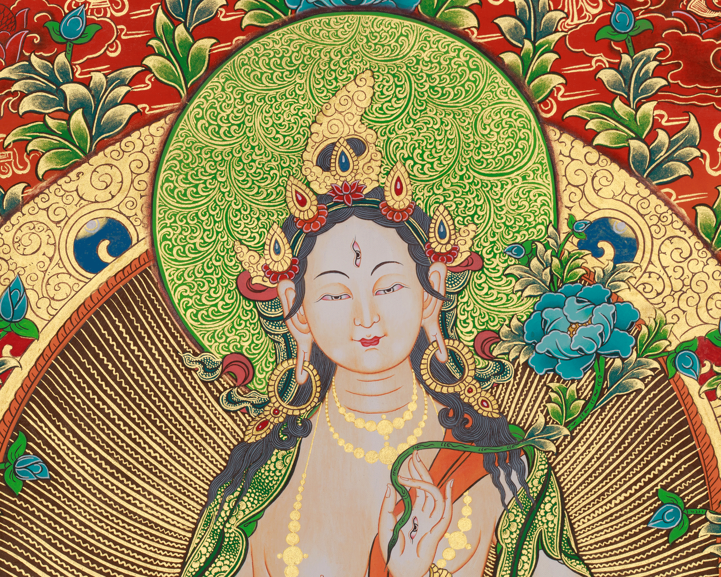 White Tara Healing Deity Thangka | Longevity, Compassion, and Peaceful Protection Art