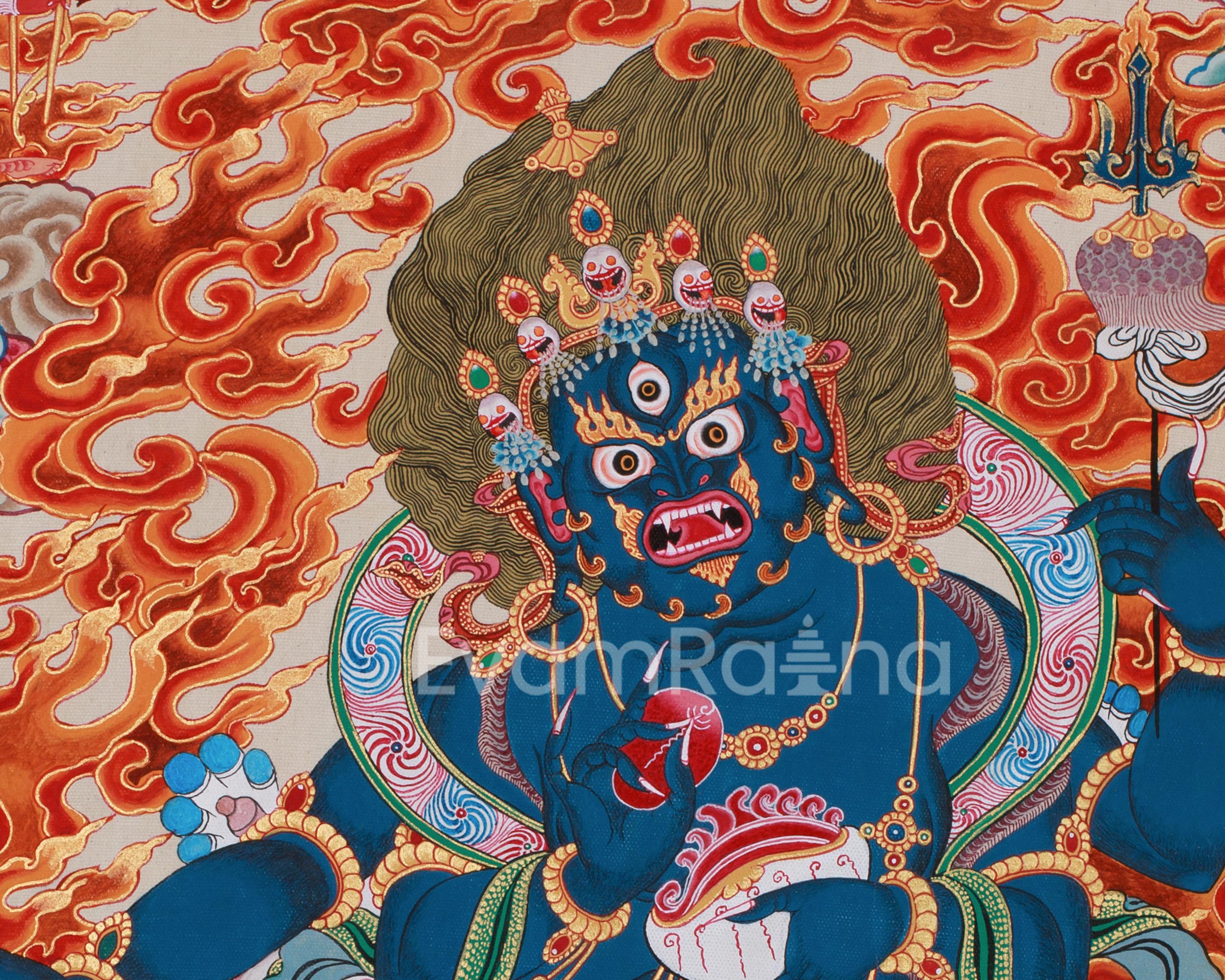 4-Armed Mahakala Painting | Fierce Protector Deity of Wisdom and Power