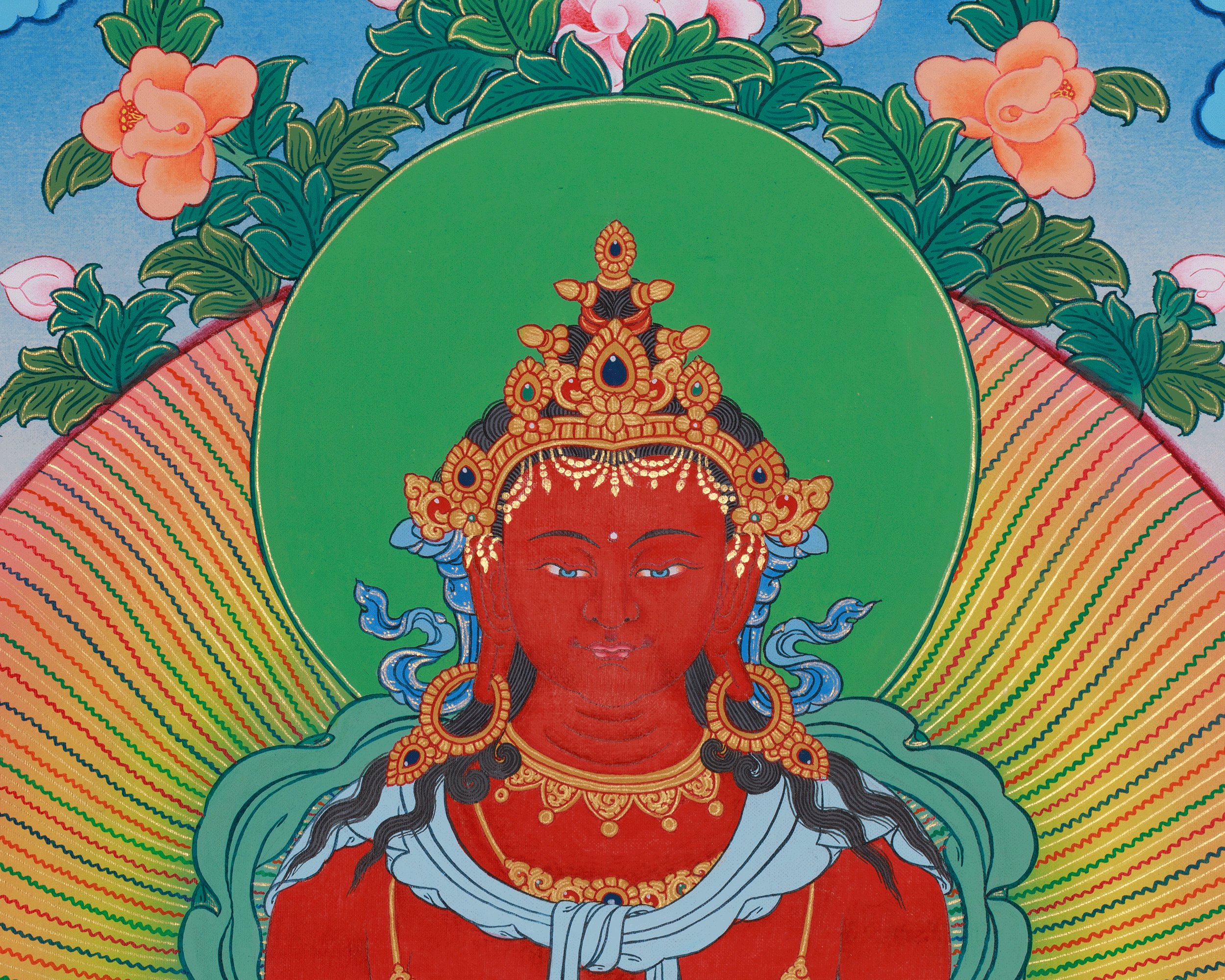 Hand-Painted Buddha Amitayus Thangka | Buddha of Long Life and Eternal Blessings