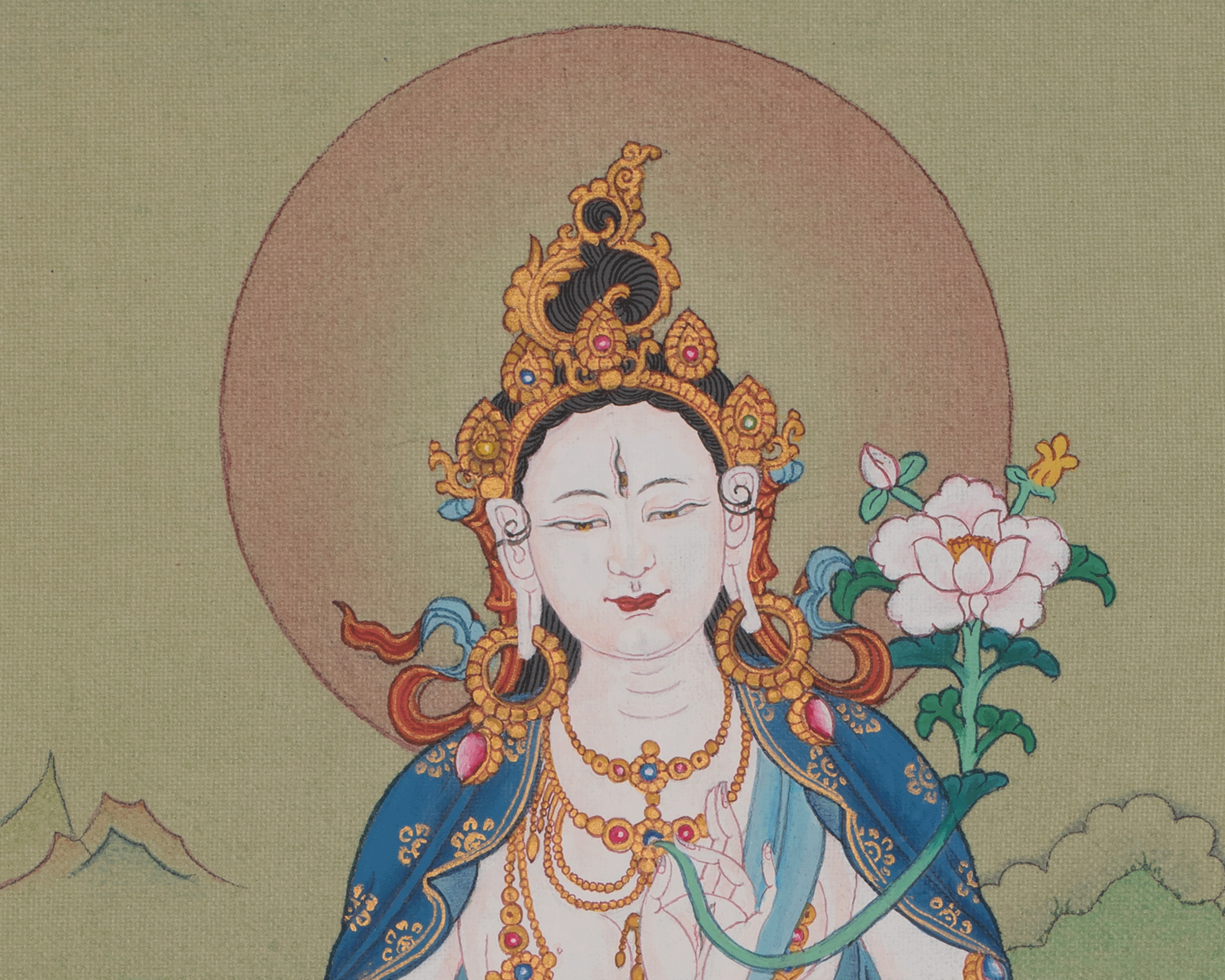 White Tara Spiritual Thangka | Seven Eyed Deity | Healing Deity | Home Decor