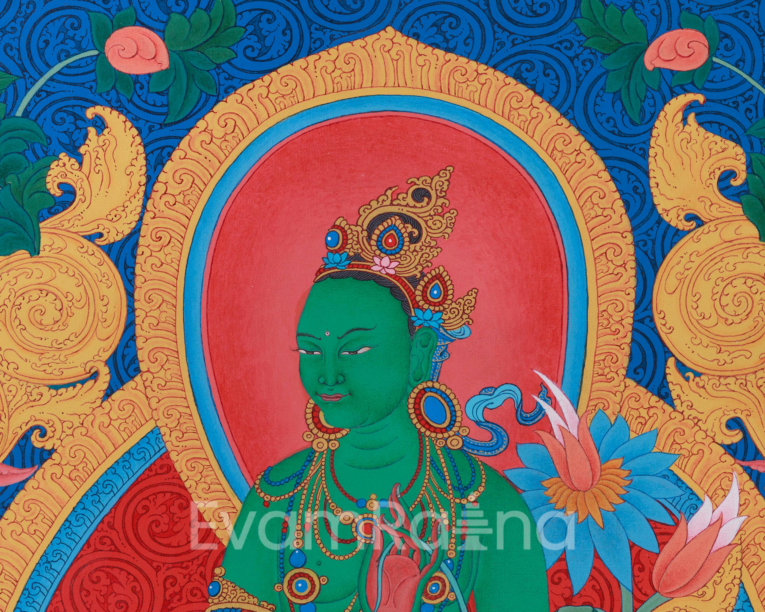 Divine Standing Green Tara Painting | The Goddess of Compassion and Swift Protection